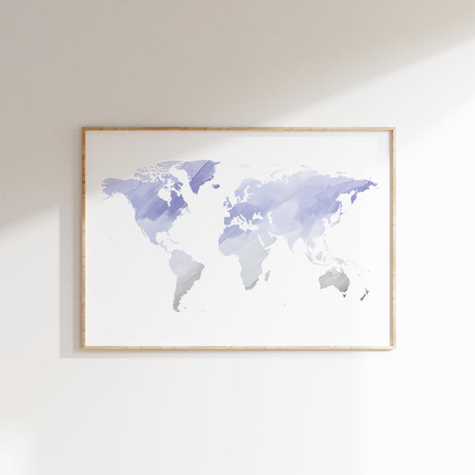 World Map in Purple Watercolor tones