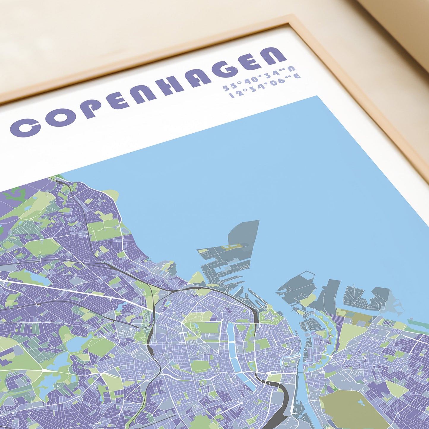 Copenhaguen travel map print.