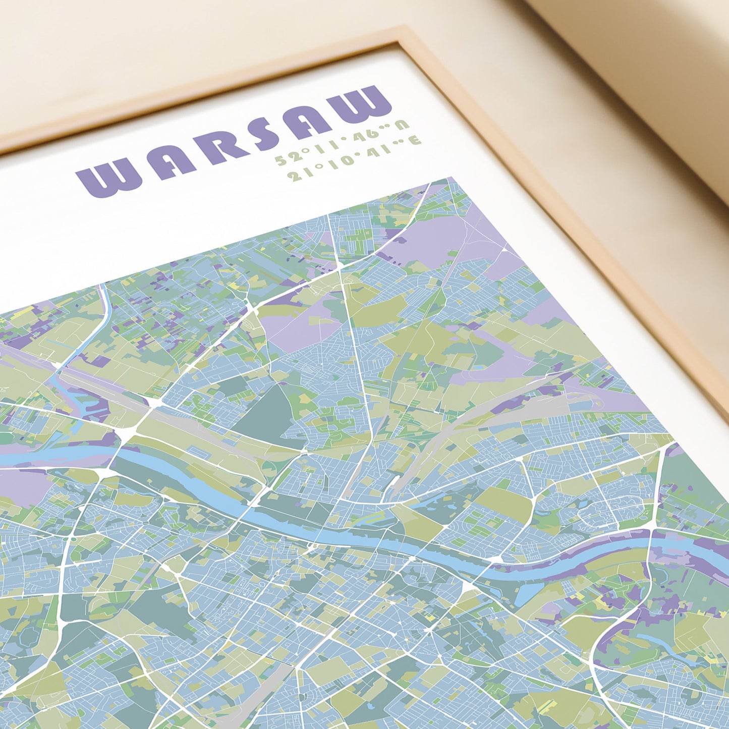 Warsaw travel map poster.