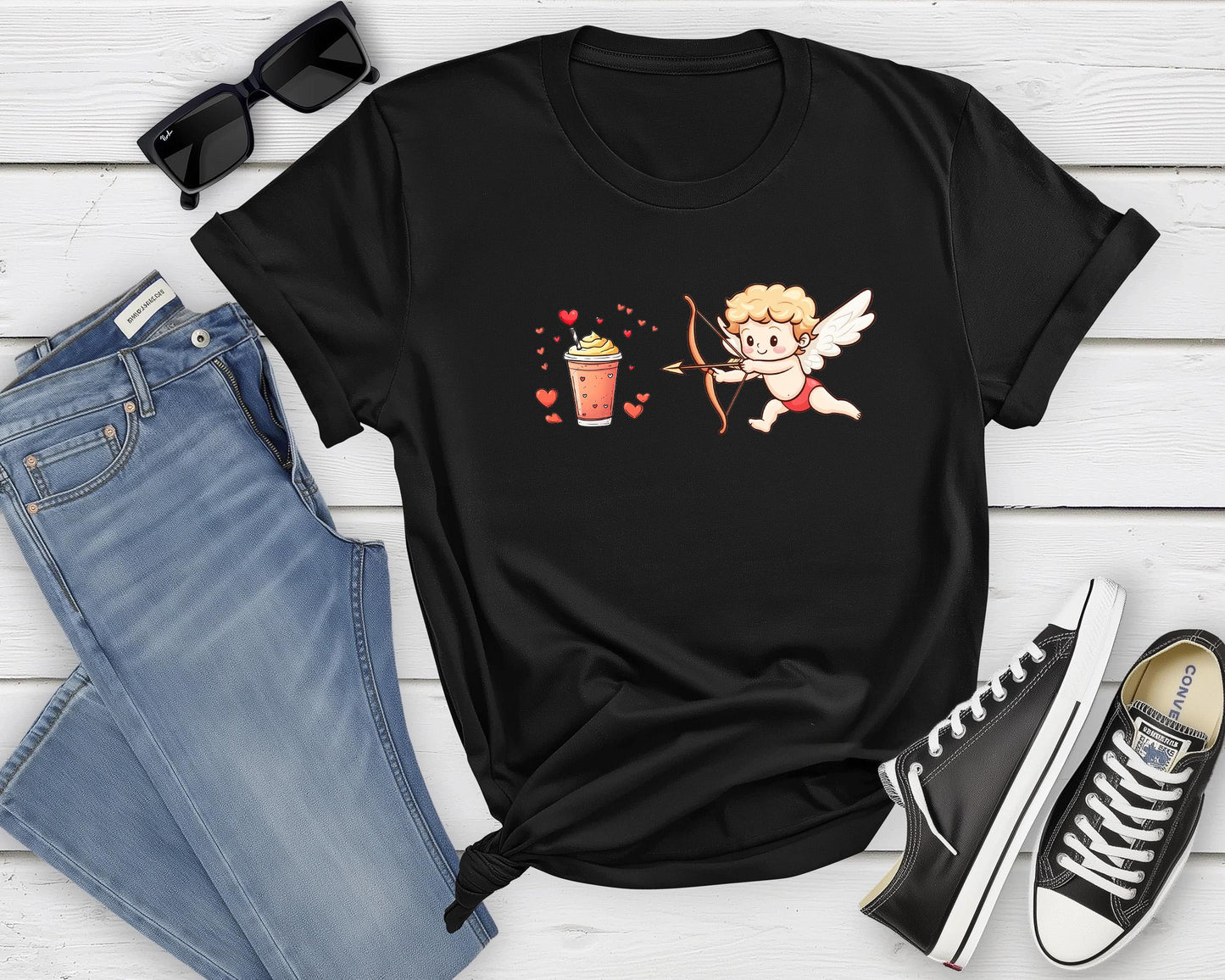 Cupid Chasing a Frappuccino Unisex T-Shirt
