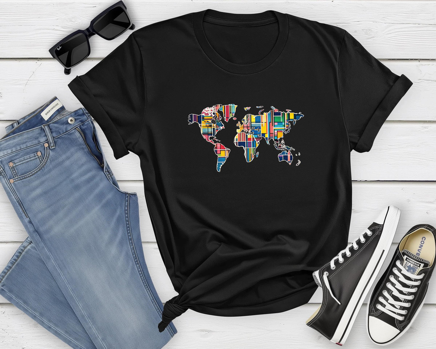 T-shirt unisexe rétro avec carte du monde