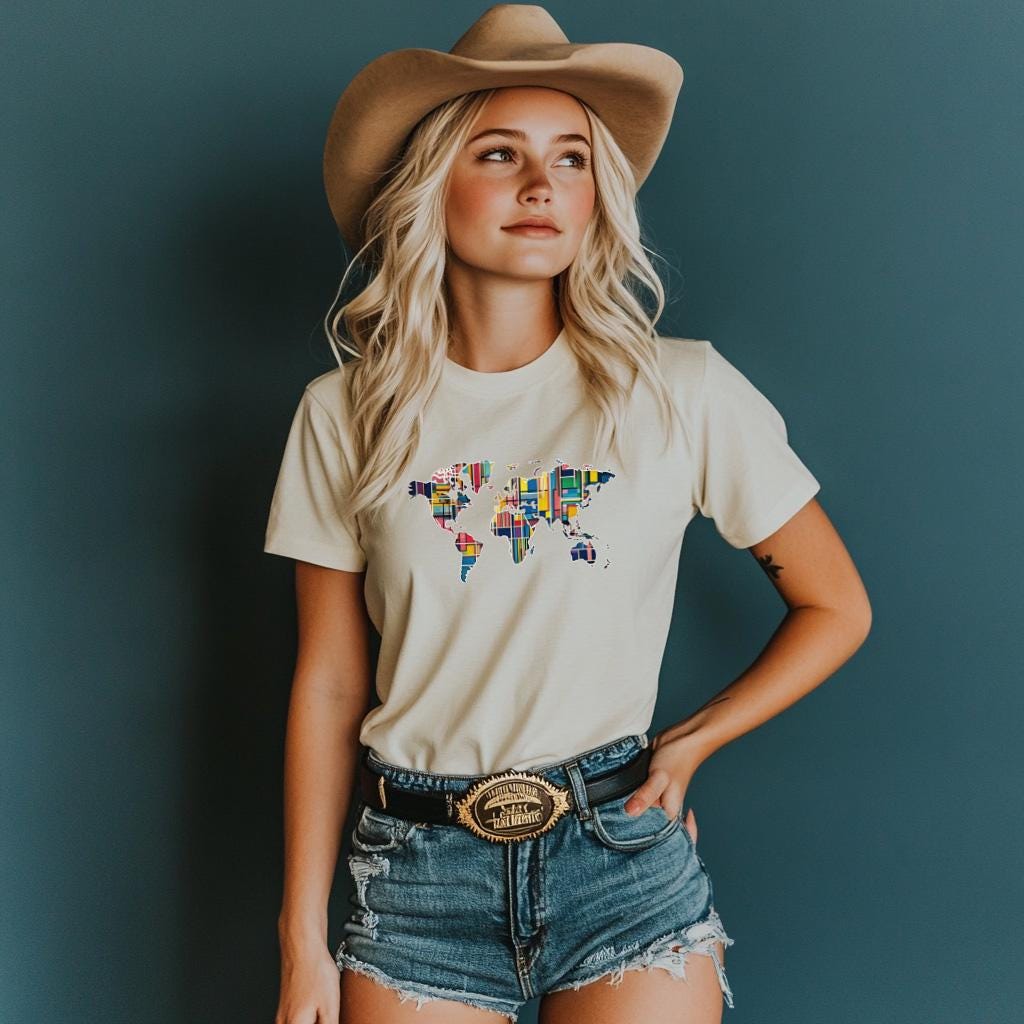 T-shirt unisexe rétro avec carte du monde