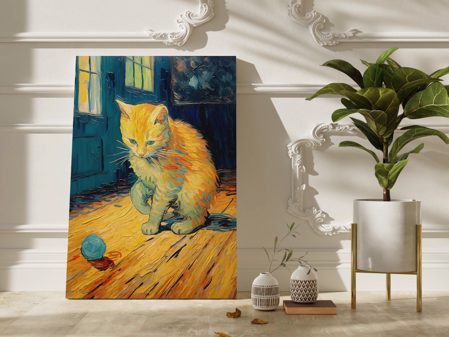 Ginger cat canvas wall art.