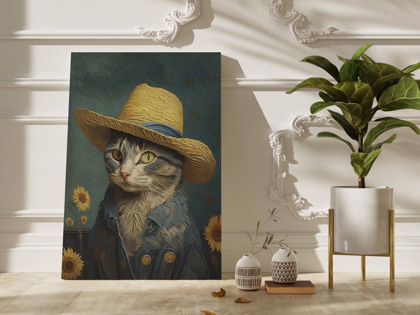 Van Gogh Cat straw hat Wall Art