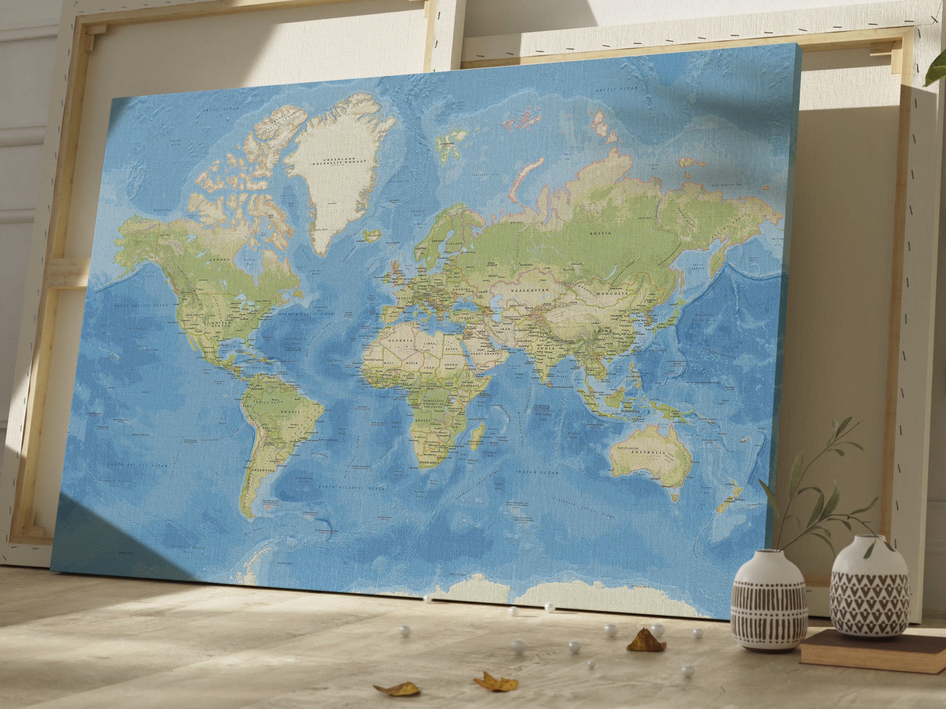 Canvas political map of the world.