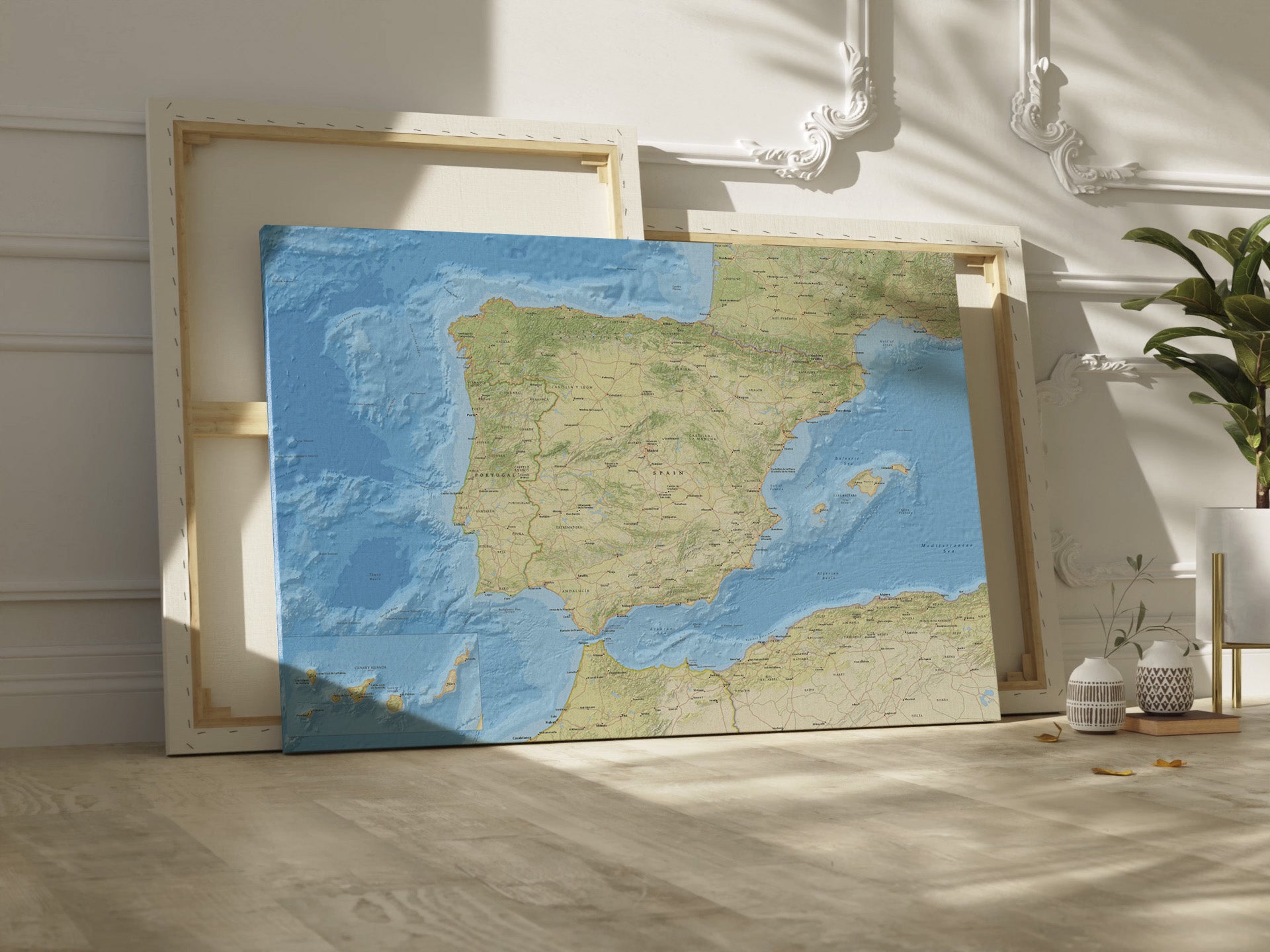 Relief map of spain canvas.