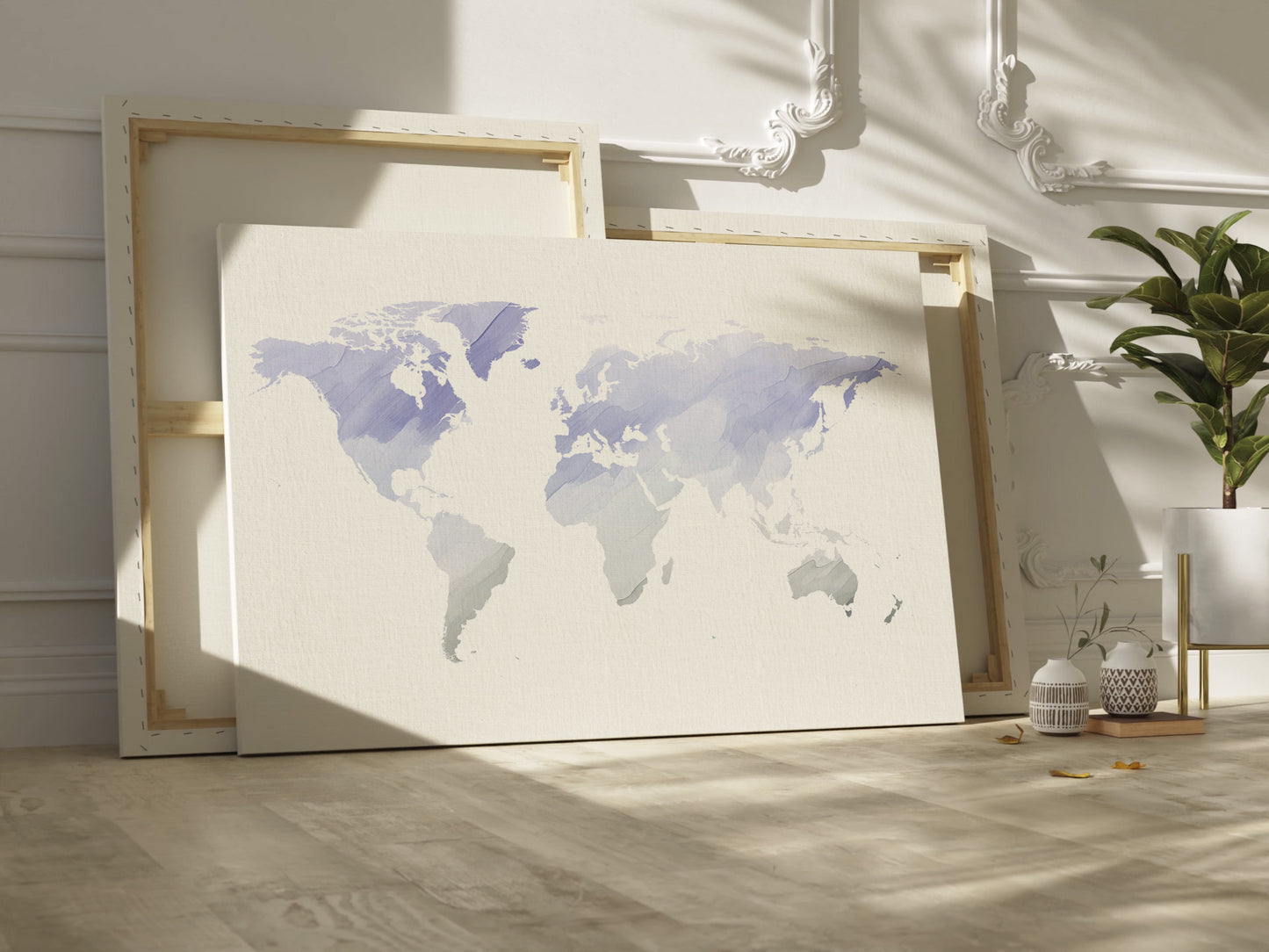 World Map in Purple Watercolor tones