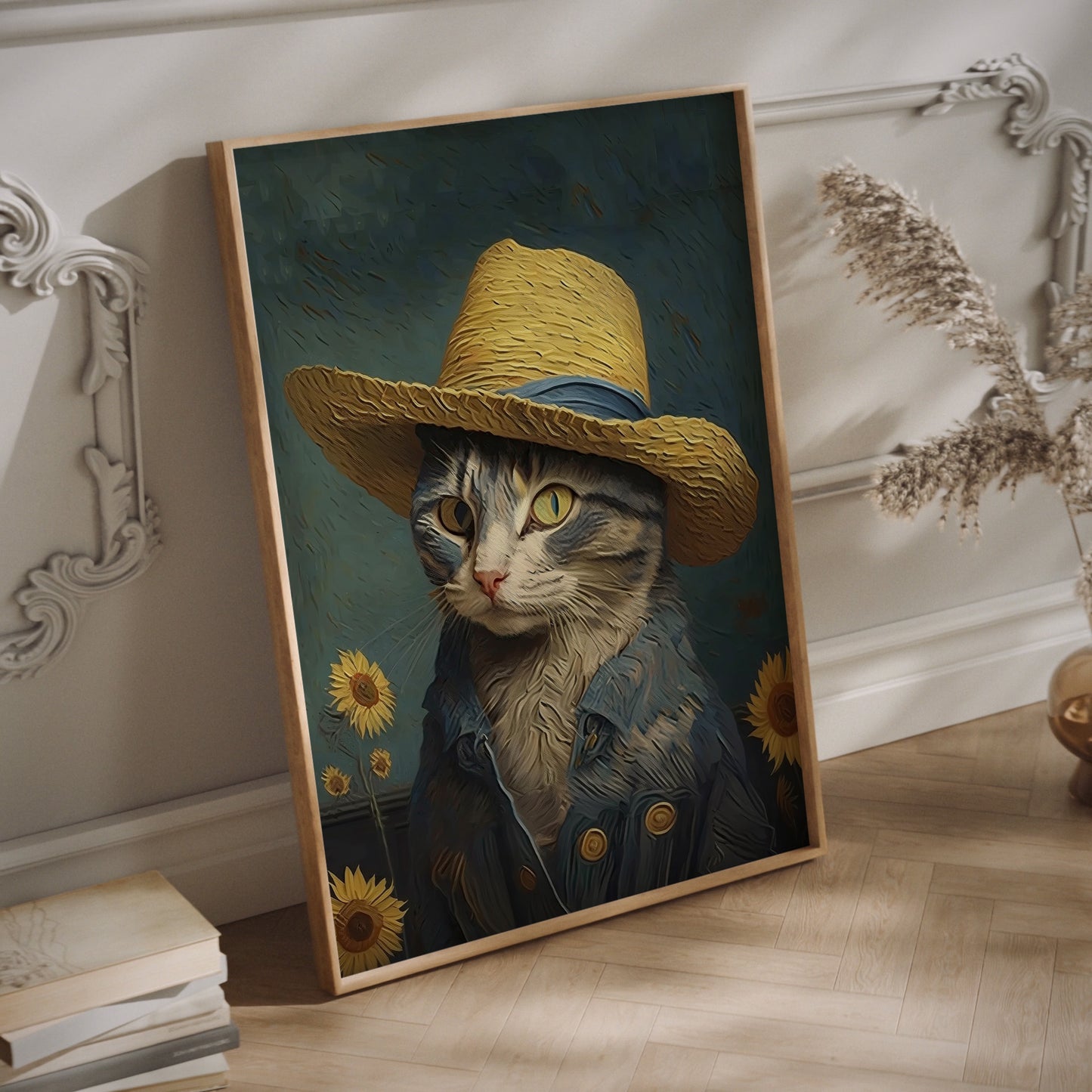 Van Gogh Cat straw hat Wall Art