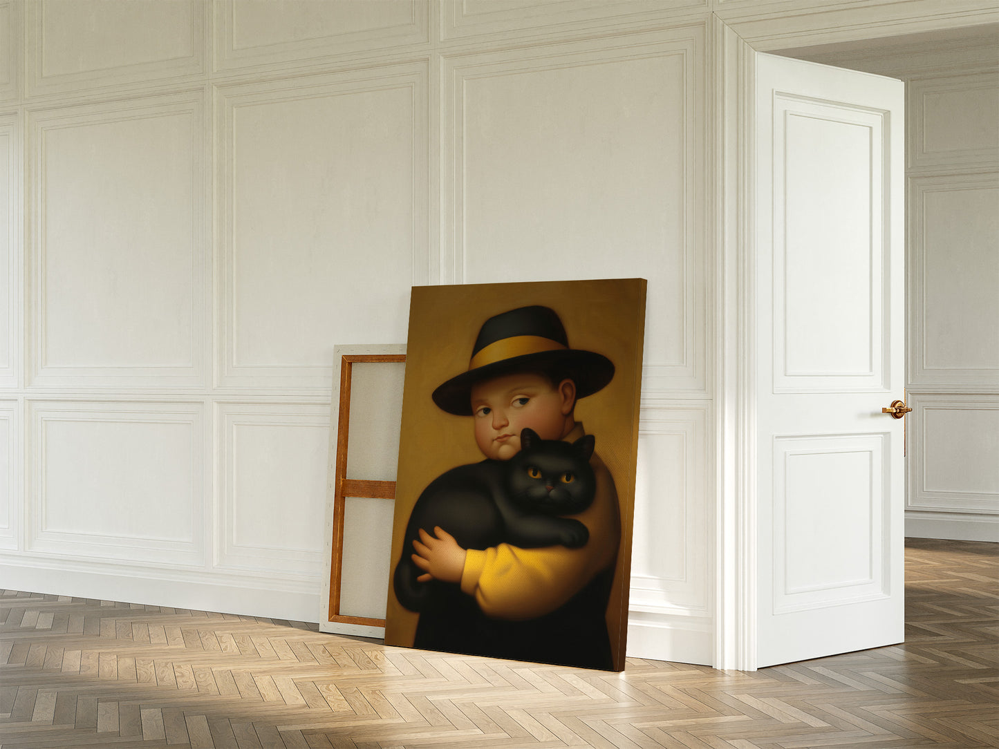 Botero Boy with Black Cat