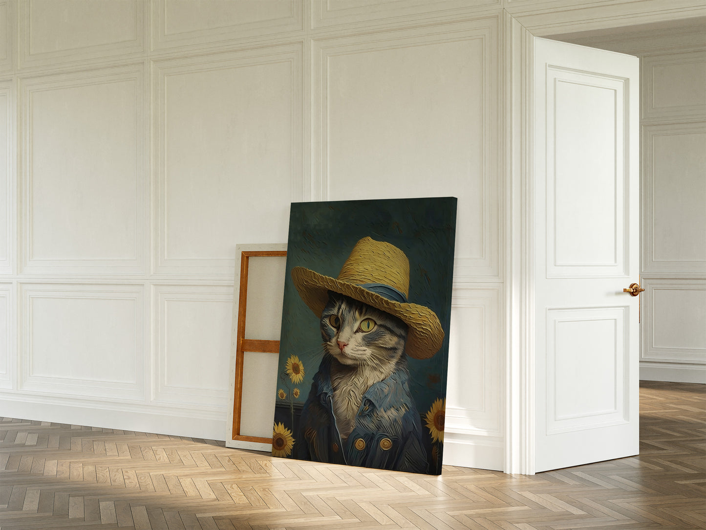Van Gogh Cat straw hat Wall Art