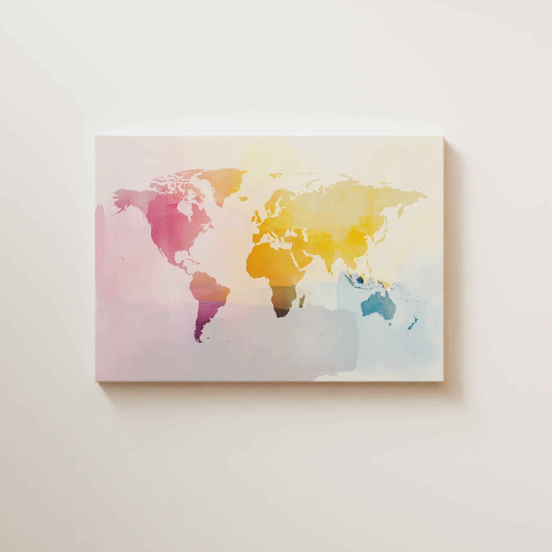 Colorful world map canvas on a light background