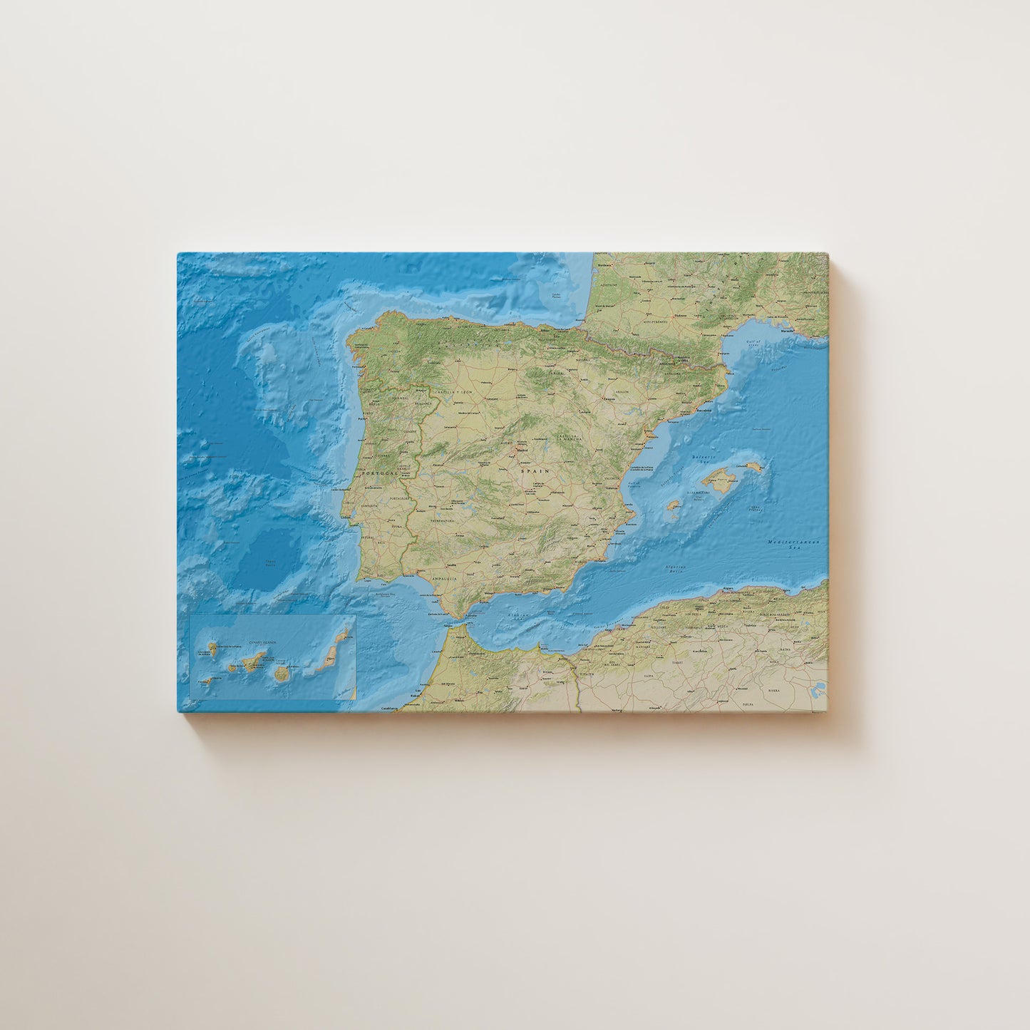 Relief map of spain canvas art.