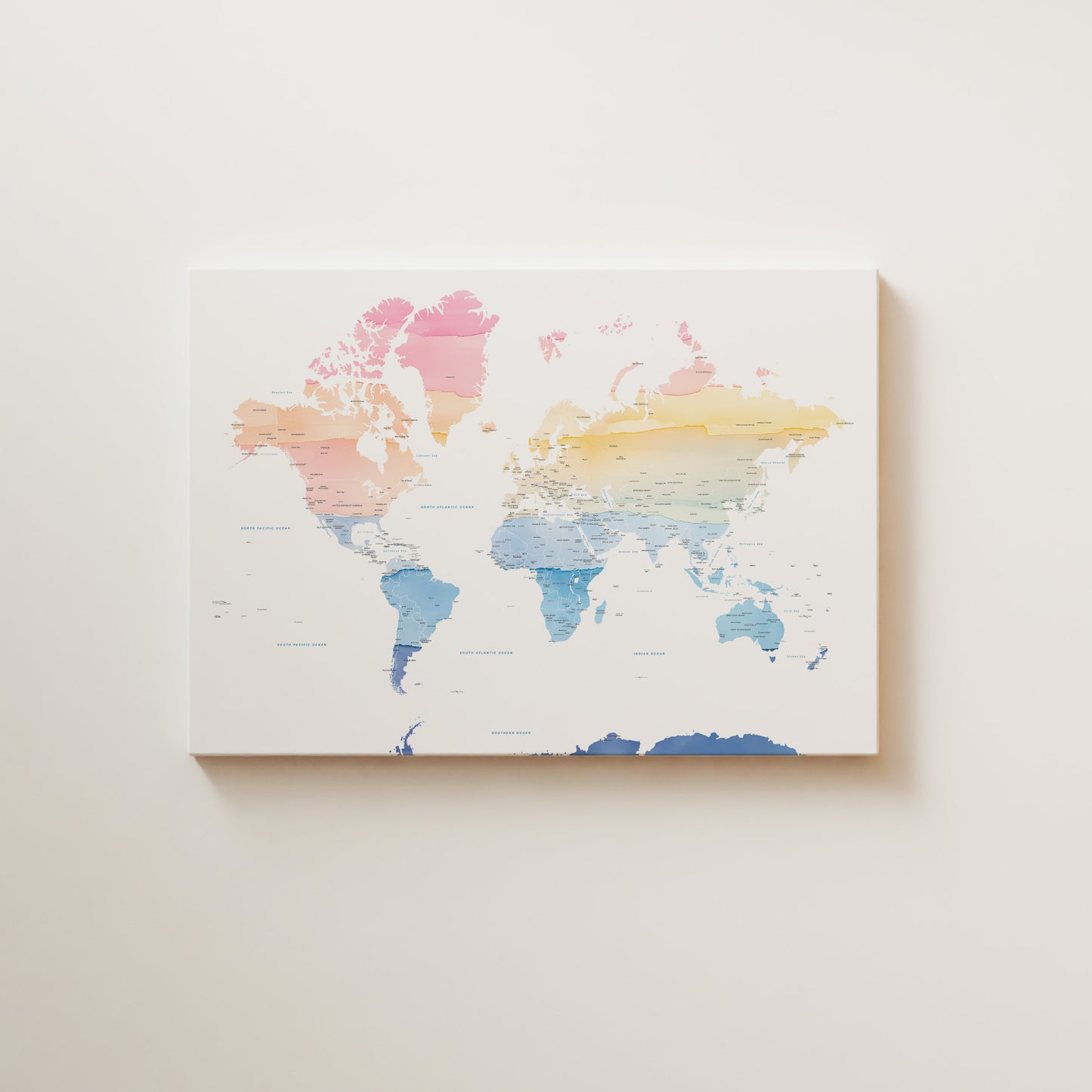 Rainbow Watercolor World Map Print