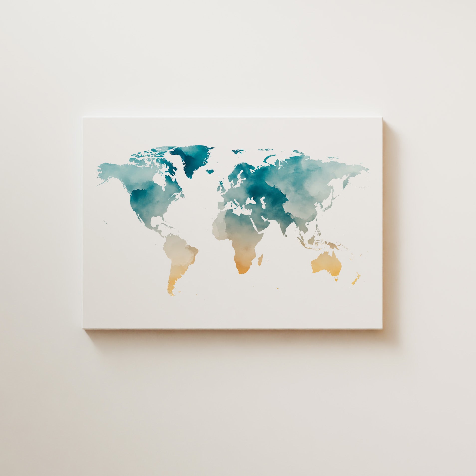 World map canvas on a white wall