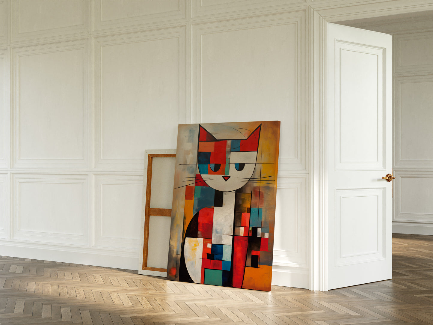 Mondrian Cat large canvas wall art.