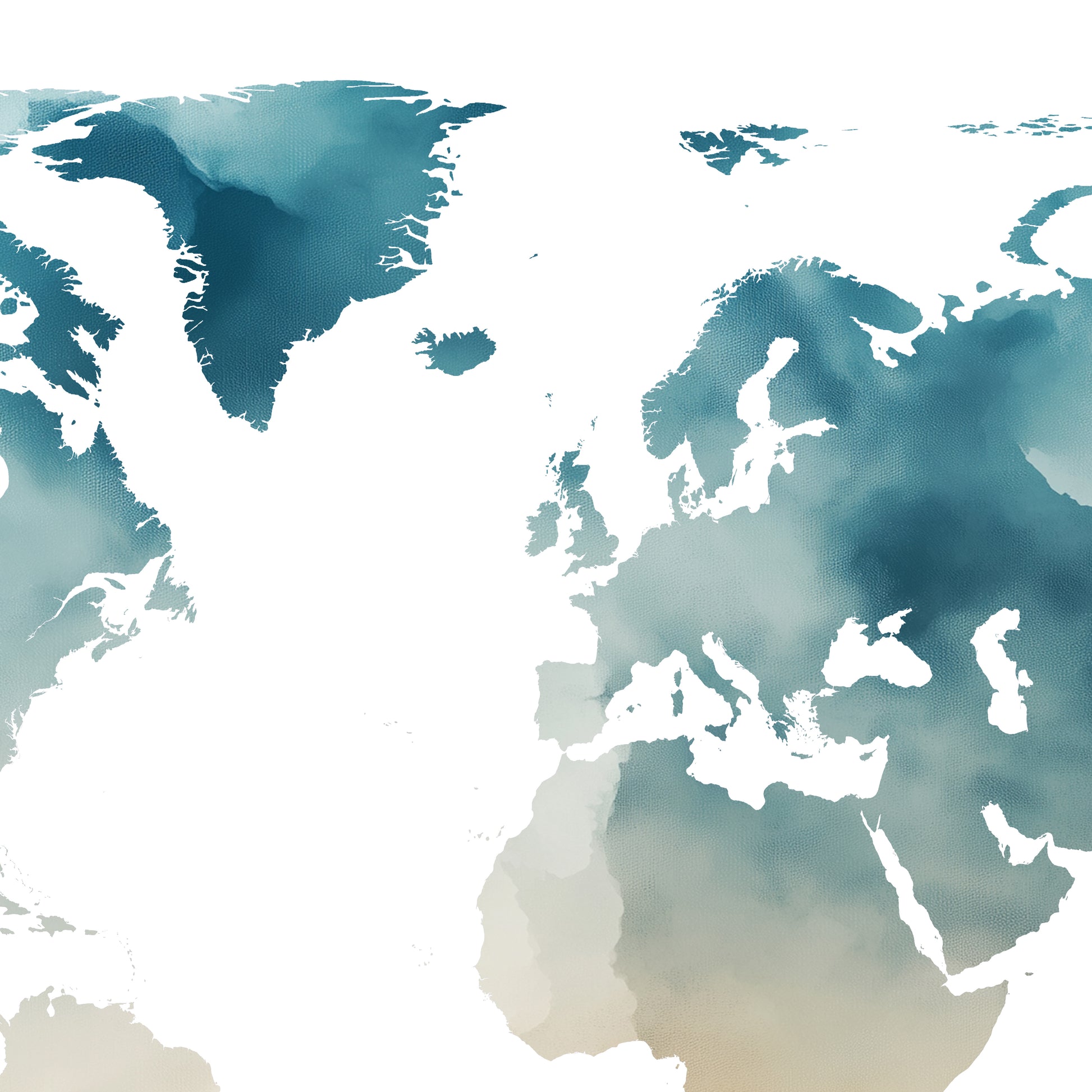 Map of Europe with a watercolor texture in blue and green tones.