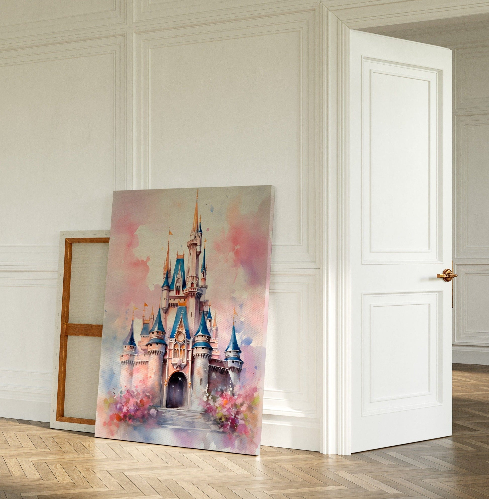 Disney castle large canvas in beautiful watercolors.