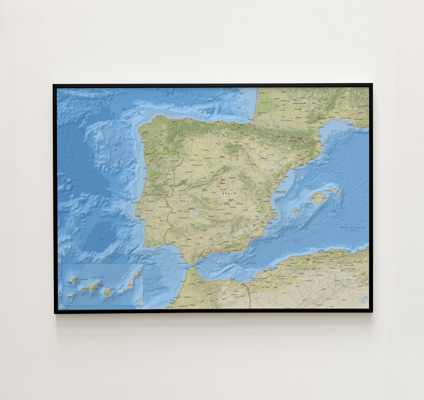 Relief map of spain wall art.