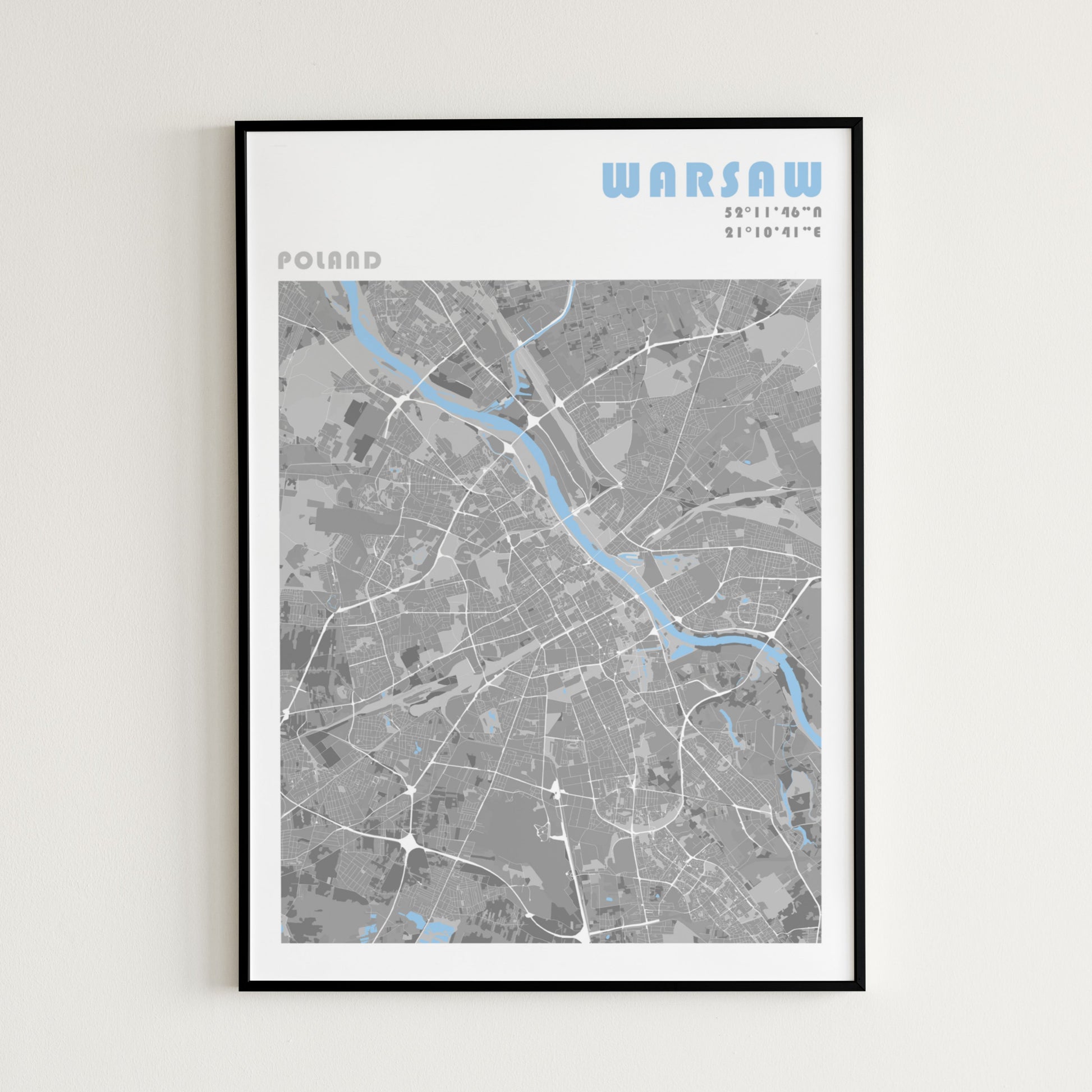 Warsaw travel map poster.