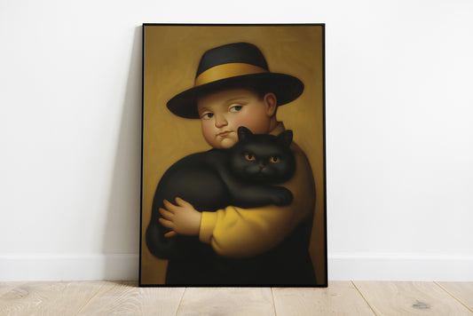 Botero Boy with Black Cat