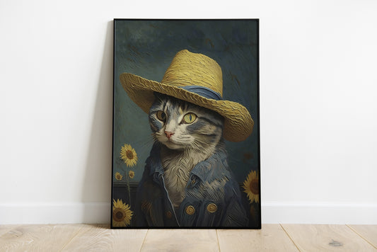 Van Gogh Cat straw hat Wall Art