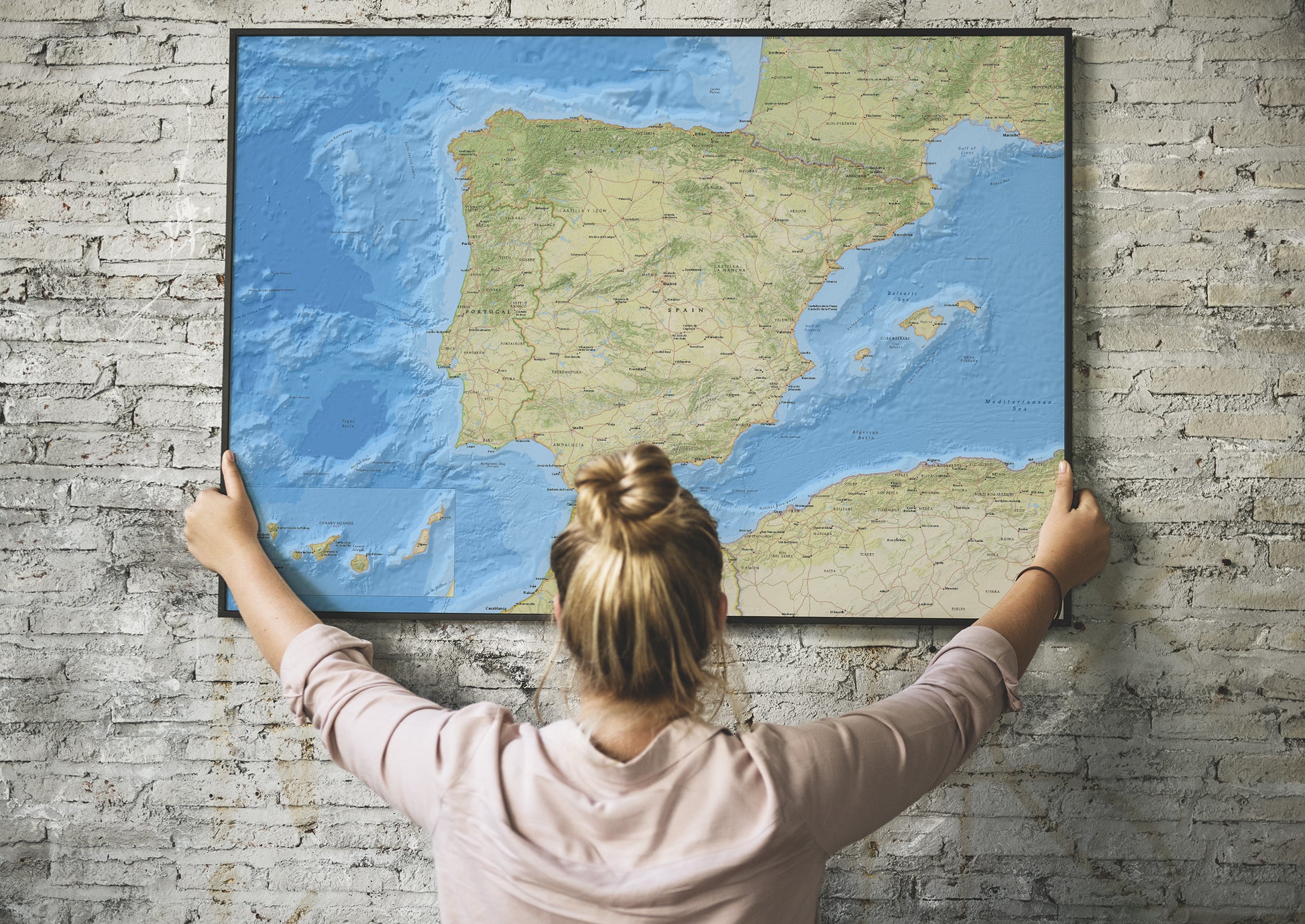 Relief map of spain wall art.