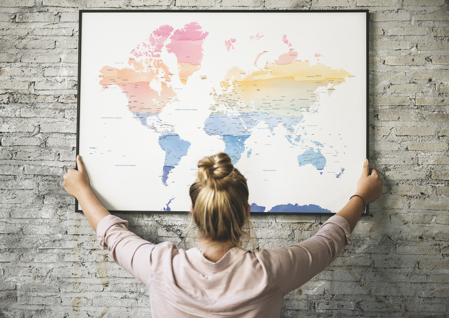 Rainbow Watercolor World Map Print