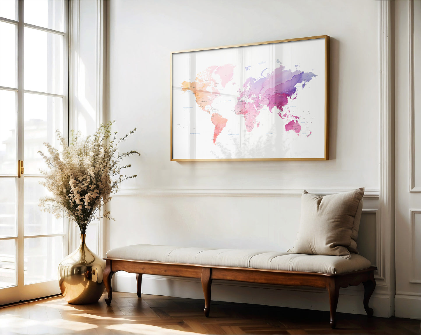 World Map in Warm Watercolor tones
