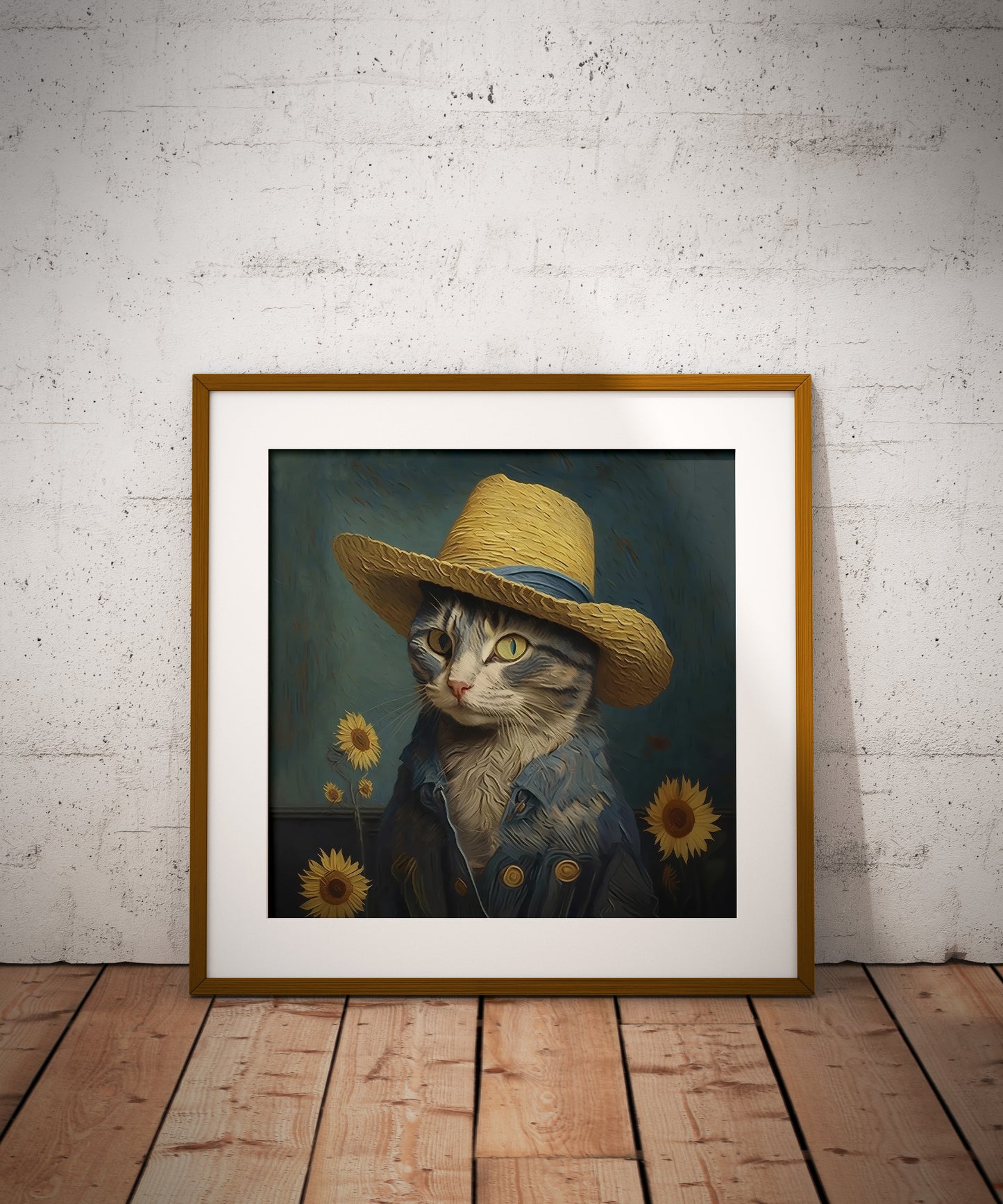 Van Gogh Cat straw hat Wall Art