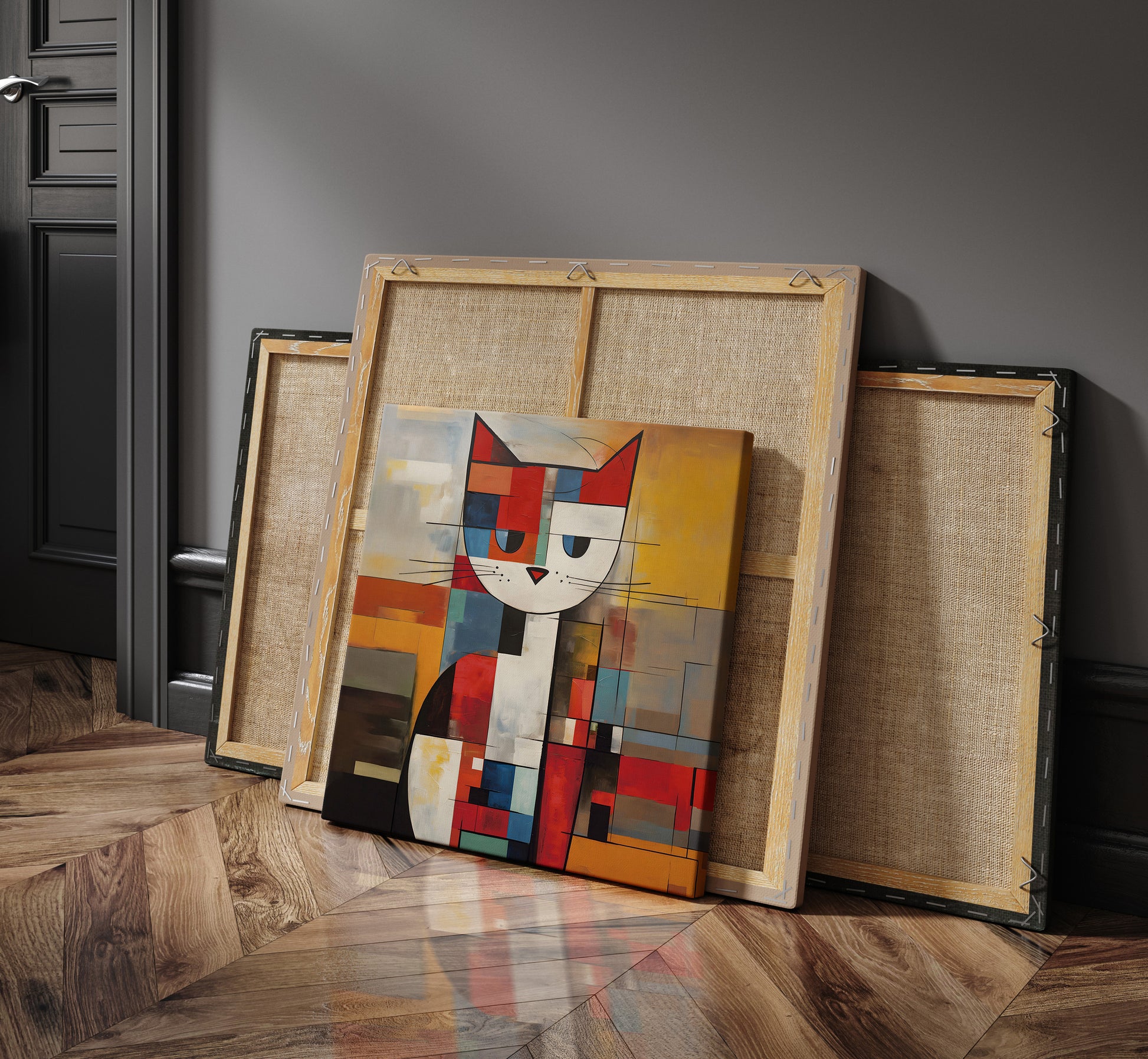 Mondrian Cat canvas wall art.