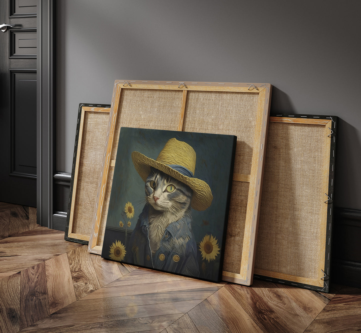 Van Gogh Cat straw hat Wall Art