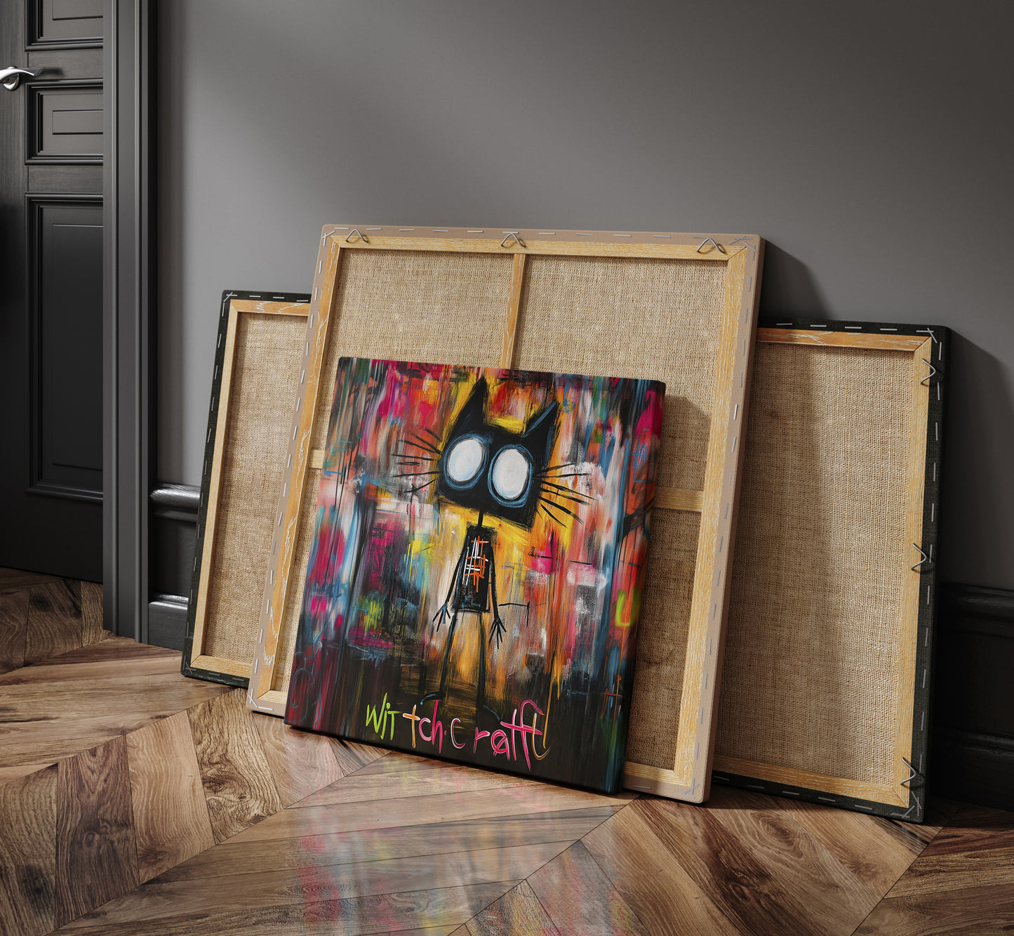 Basquiat black cat wall art