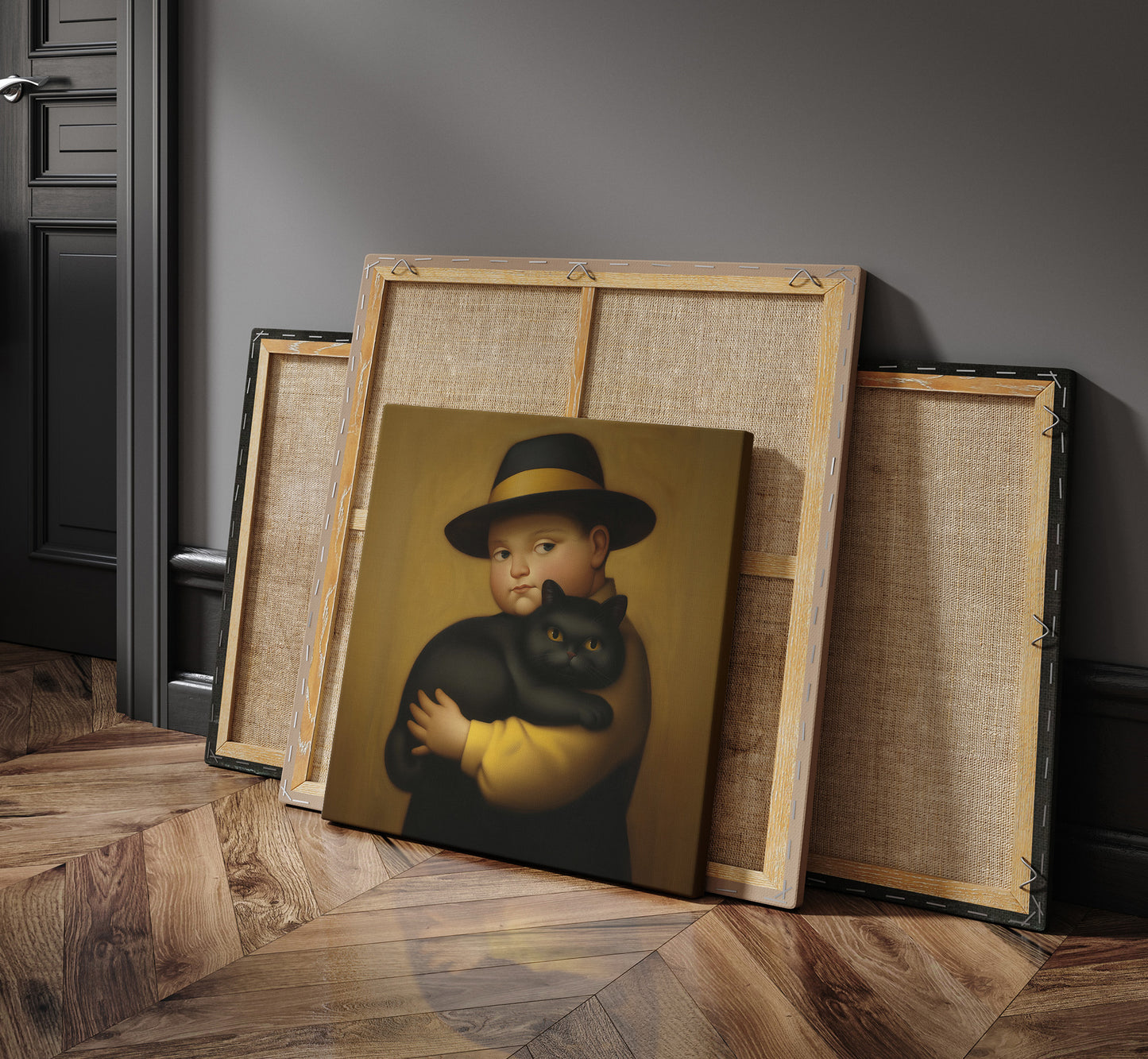 Botero Boy with Black Cat