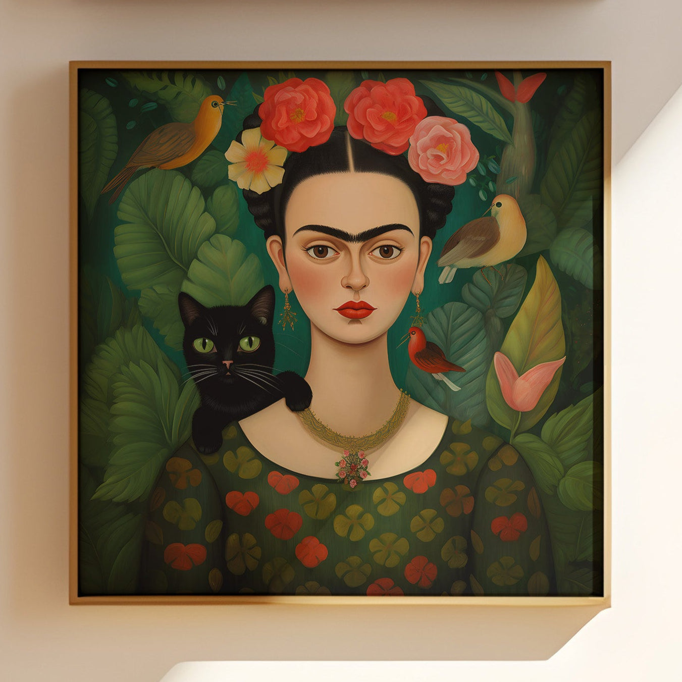 Frida Kahlo with black cat print | Different sizes and canvas - The Hue Map