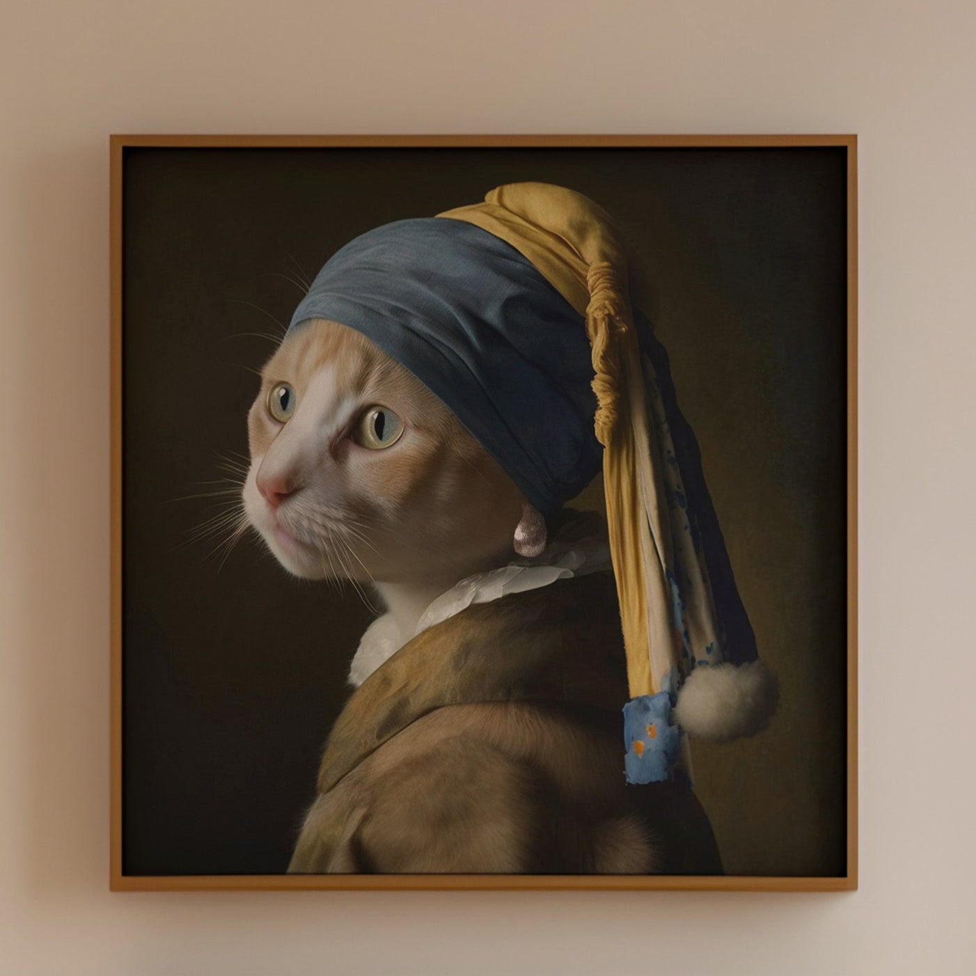 Portrait of ginger Cat with Pearl Earring print | Johannes Vermeer - The Hue Map