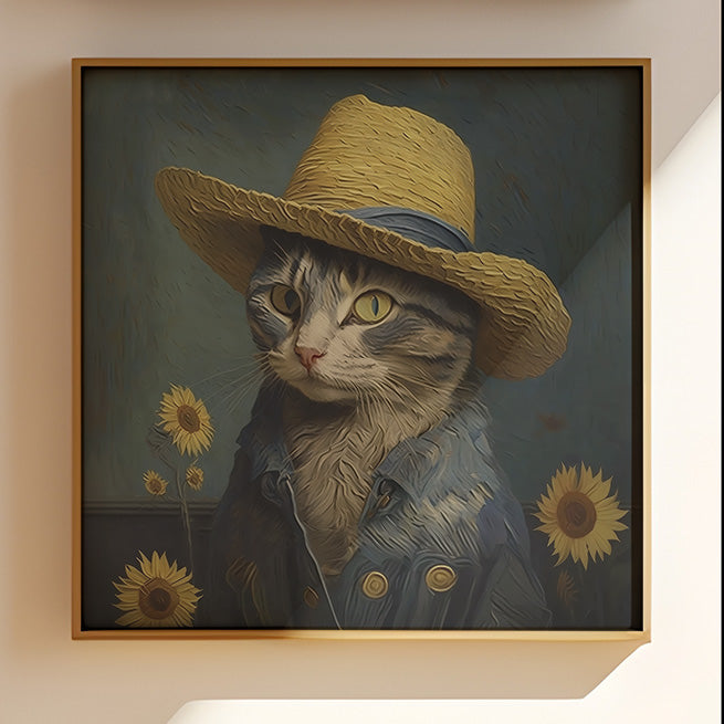 Van Gogh Cat straw hat Wall Art
