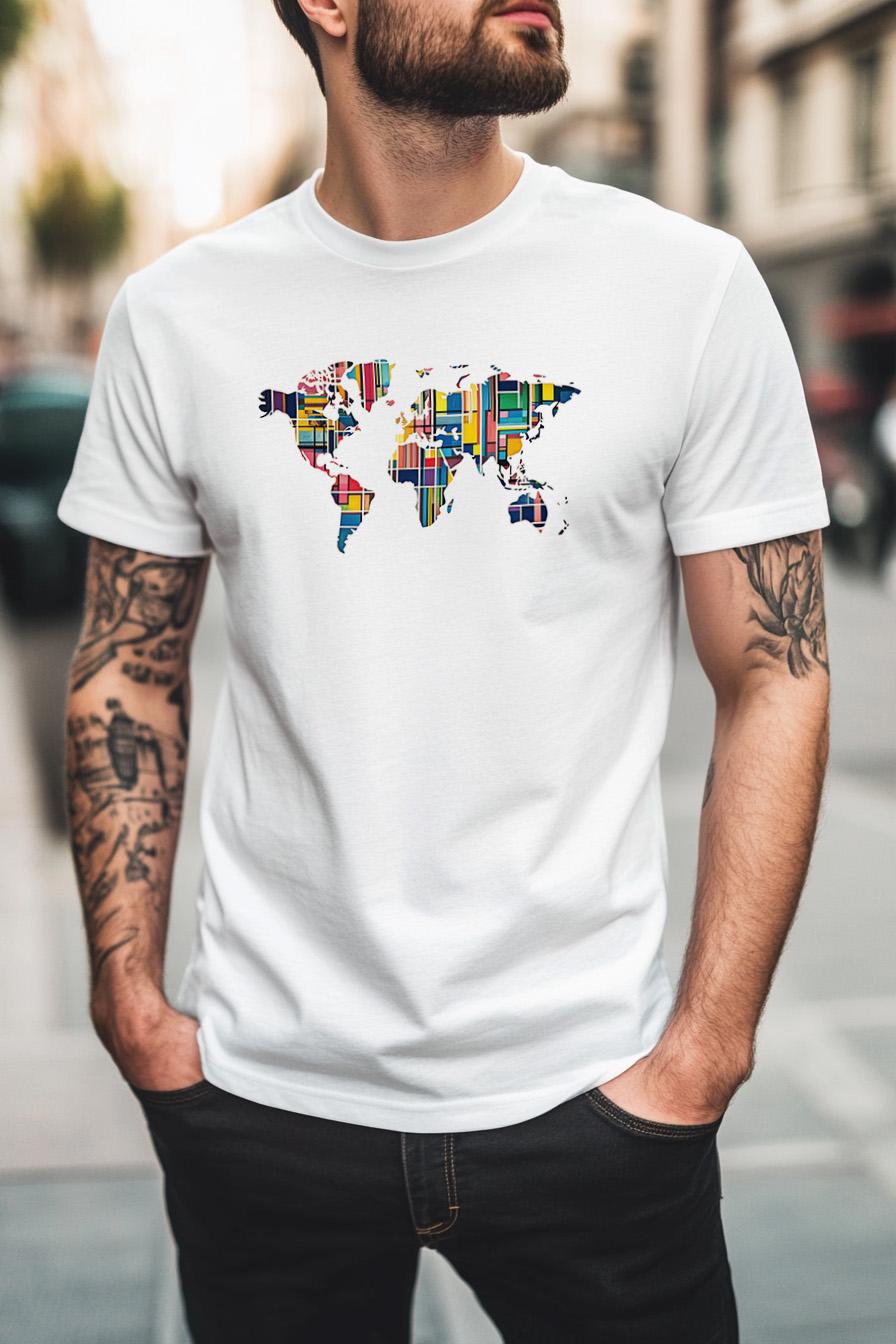 T-shirt unisexe rétro avec carte du monde