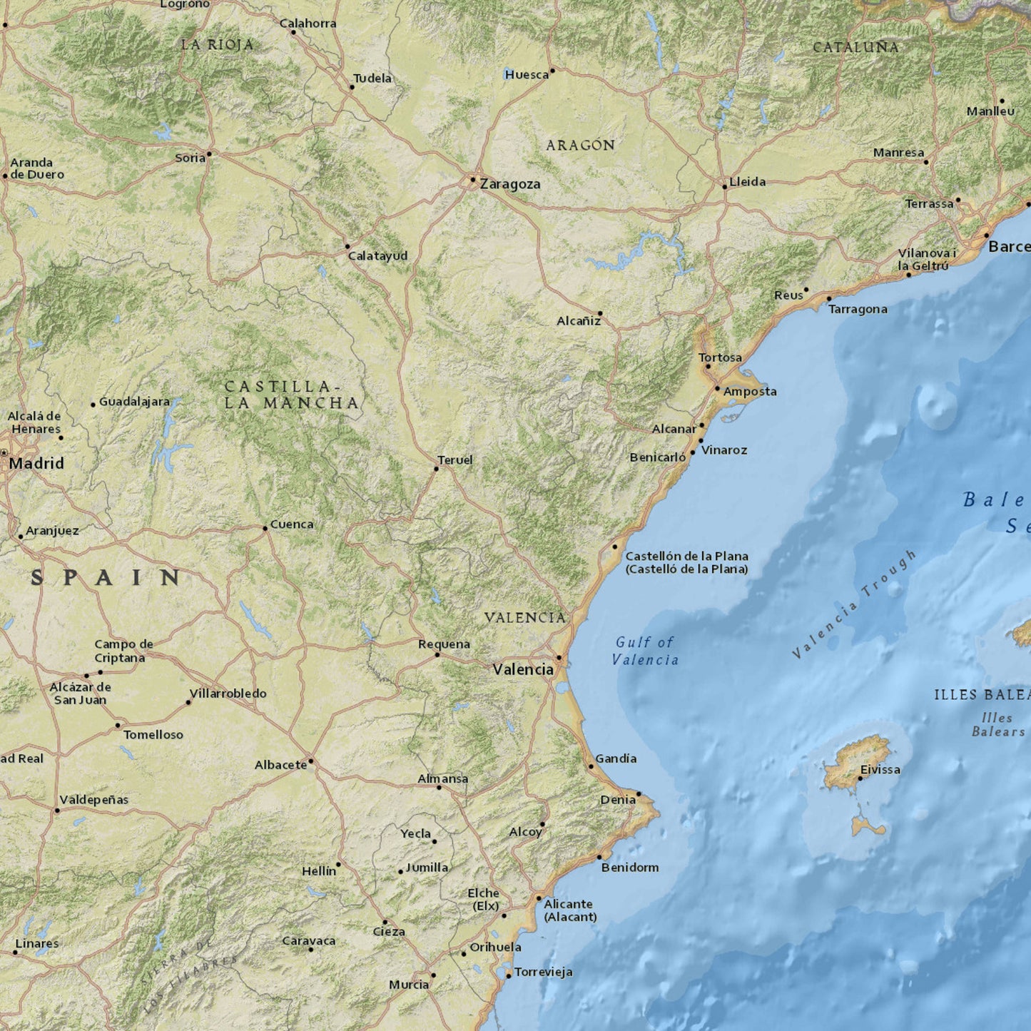 Detail of the Relief map of spain.