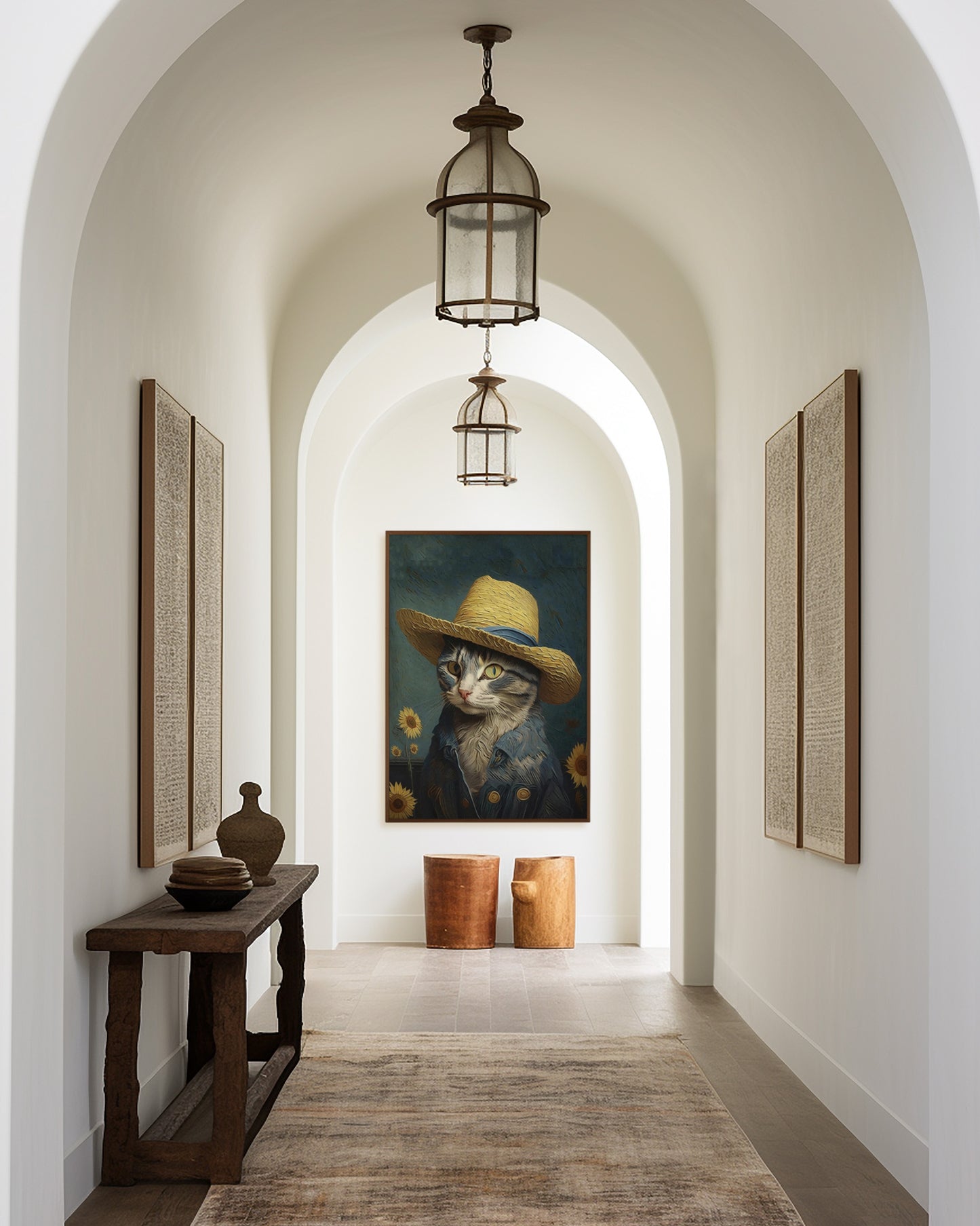 Van Gogh Cat straw hat Wall Art