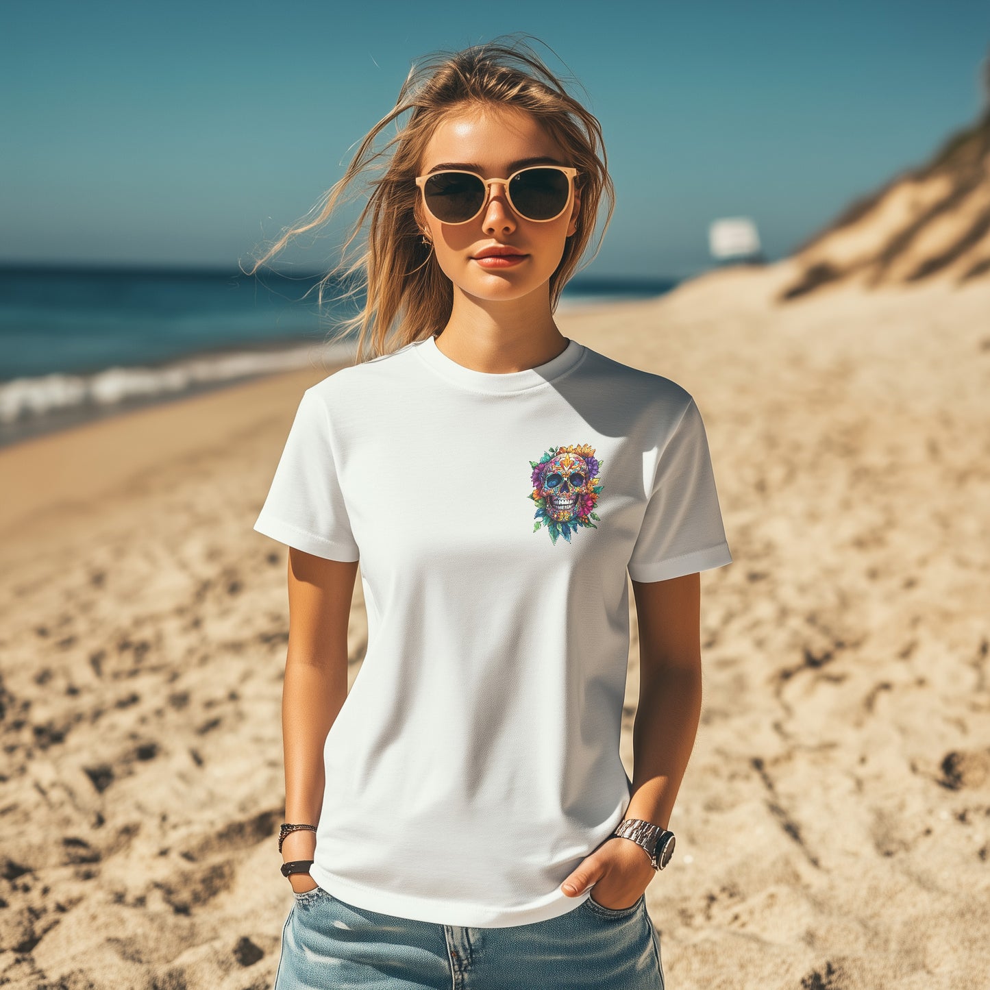 Colorful skull with flowers tee.