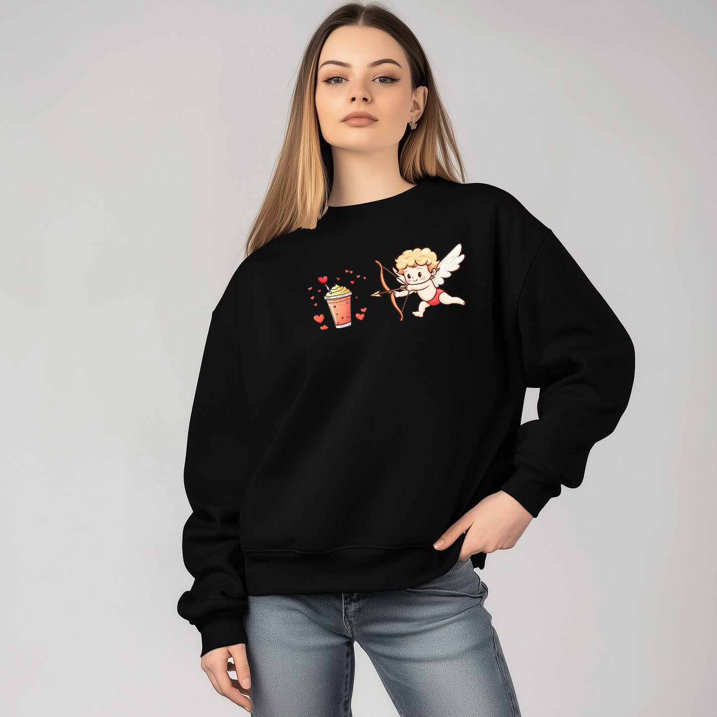 Amor jagt einen Frappuccino Unisex Sweatshirt