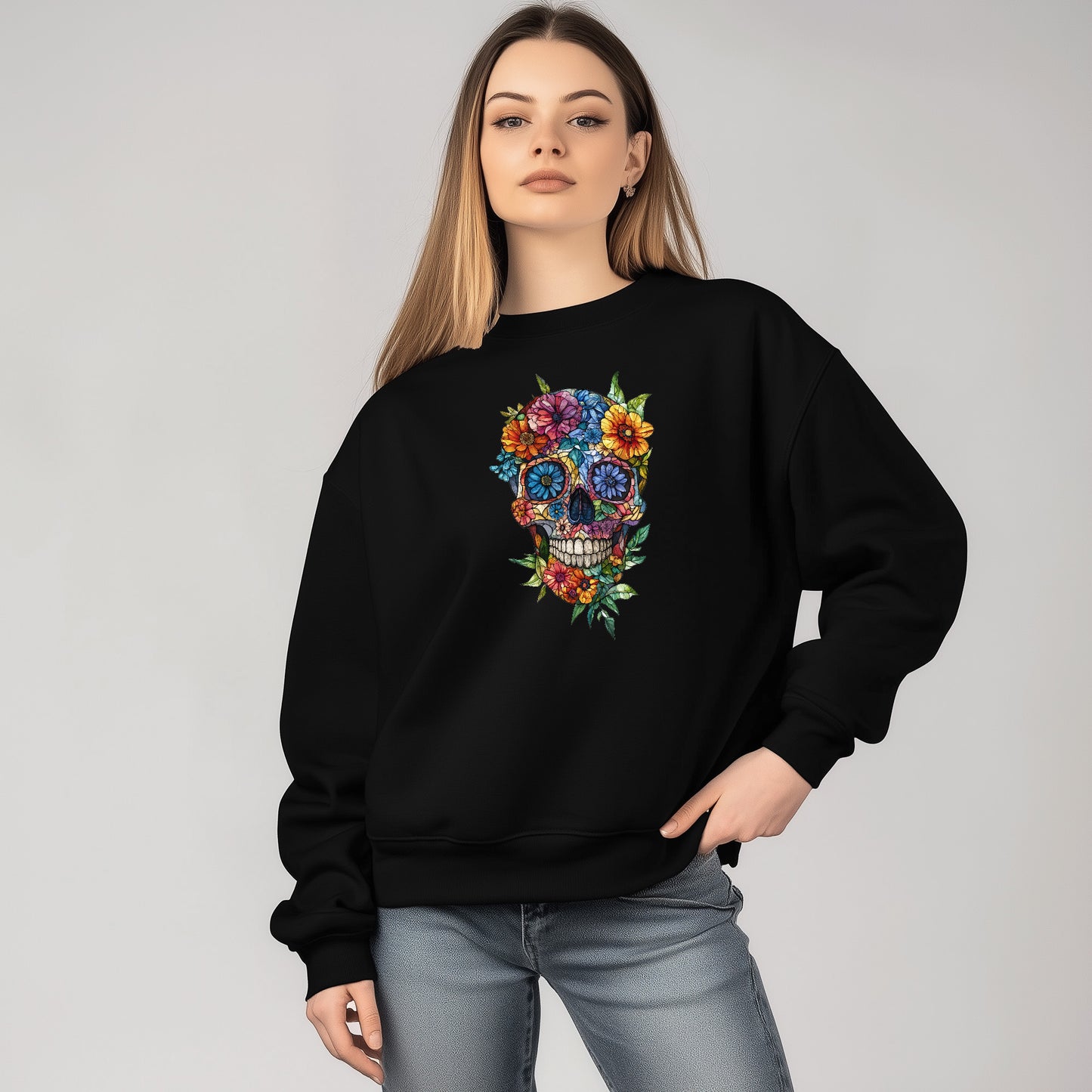 Floral skull unisex sweatshit.