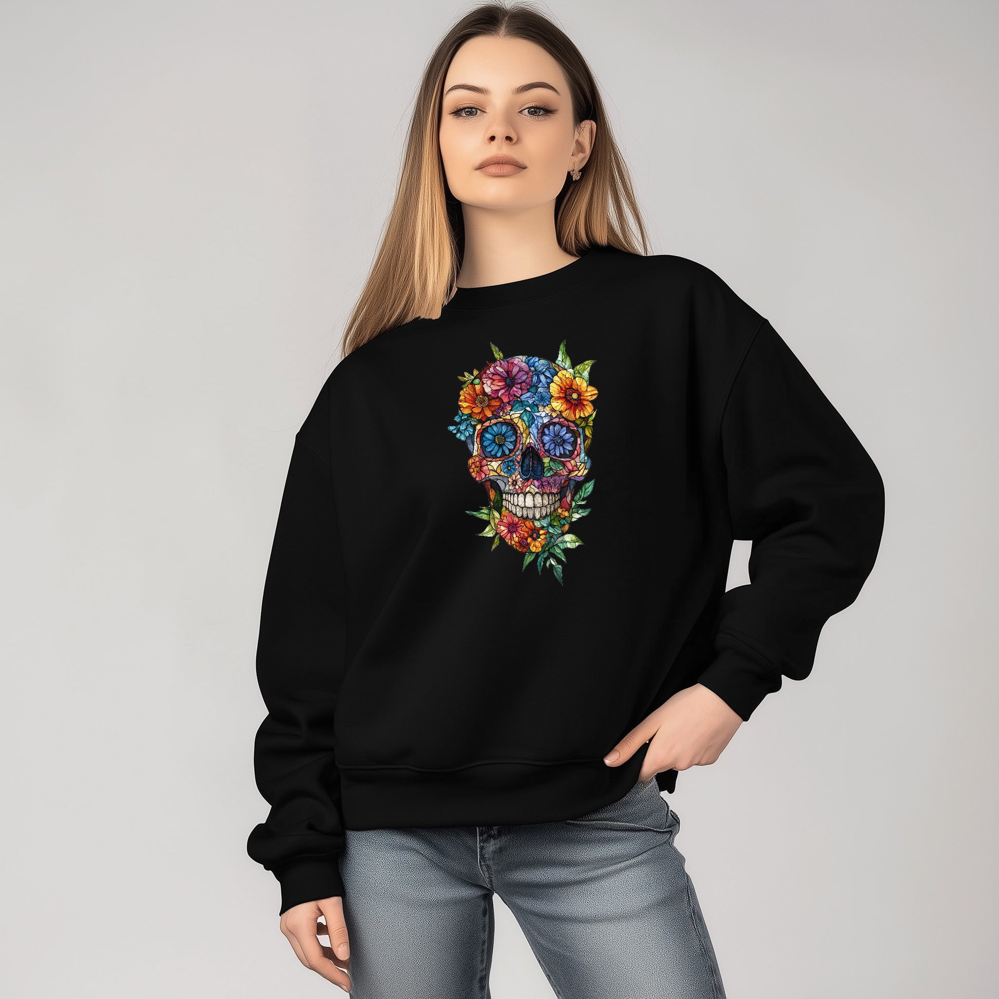 Floral skull unisex sweatshit.