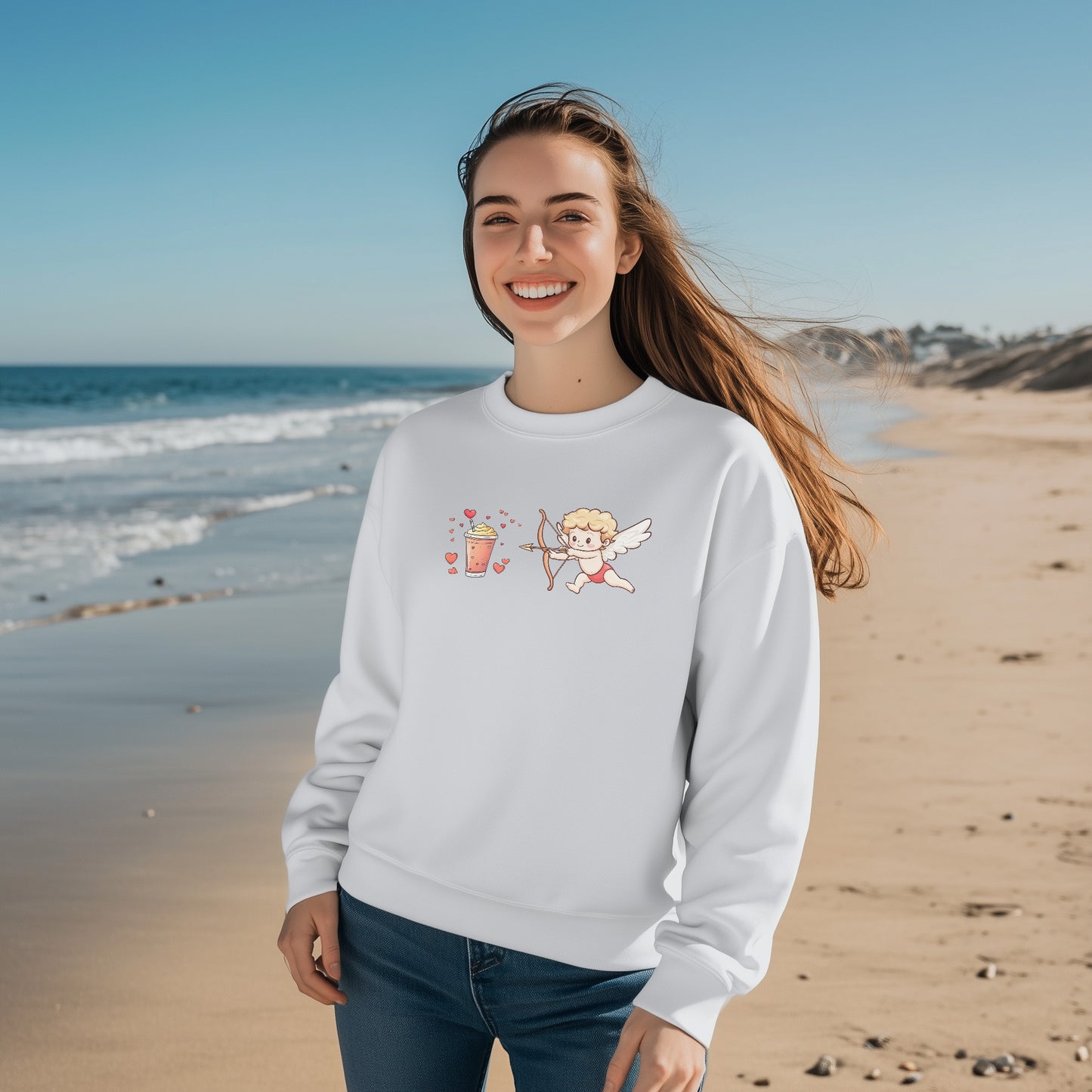 Amor jagt einen Frappuccino Unisex Sweatshirt