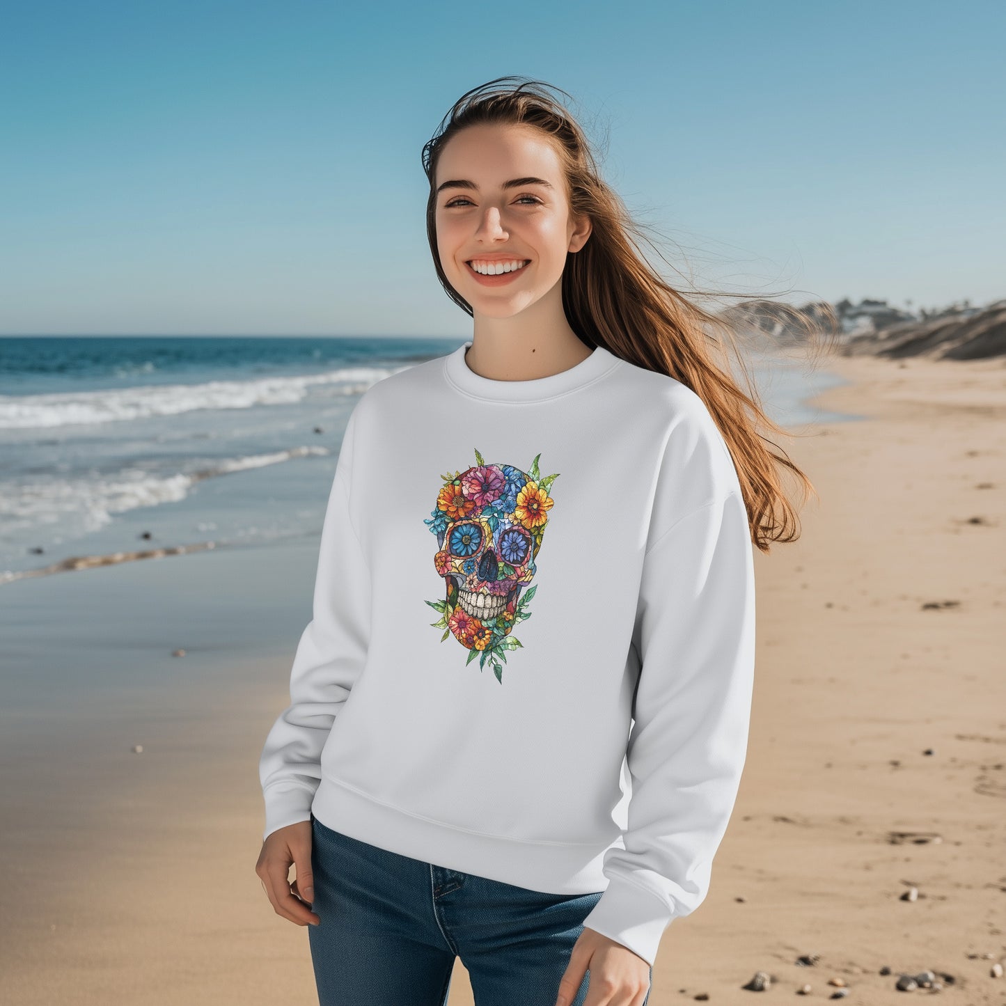 Floral skull unisex sweatshit.