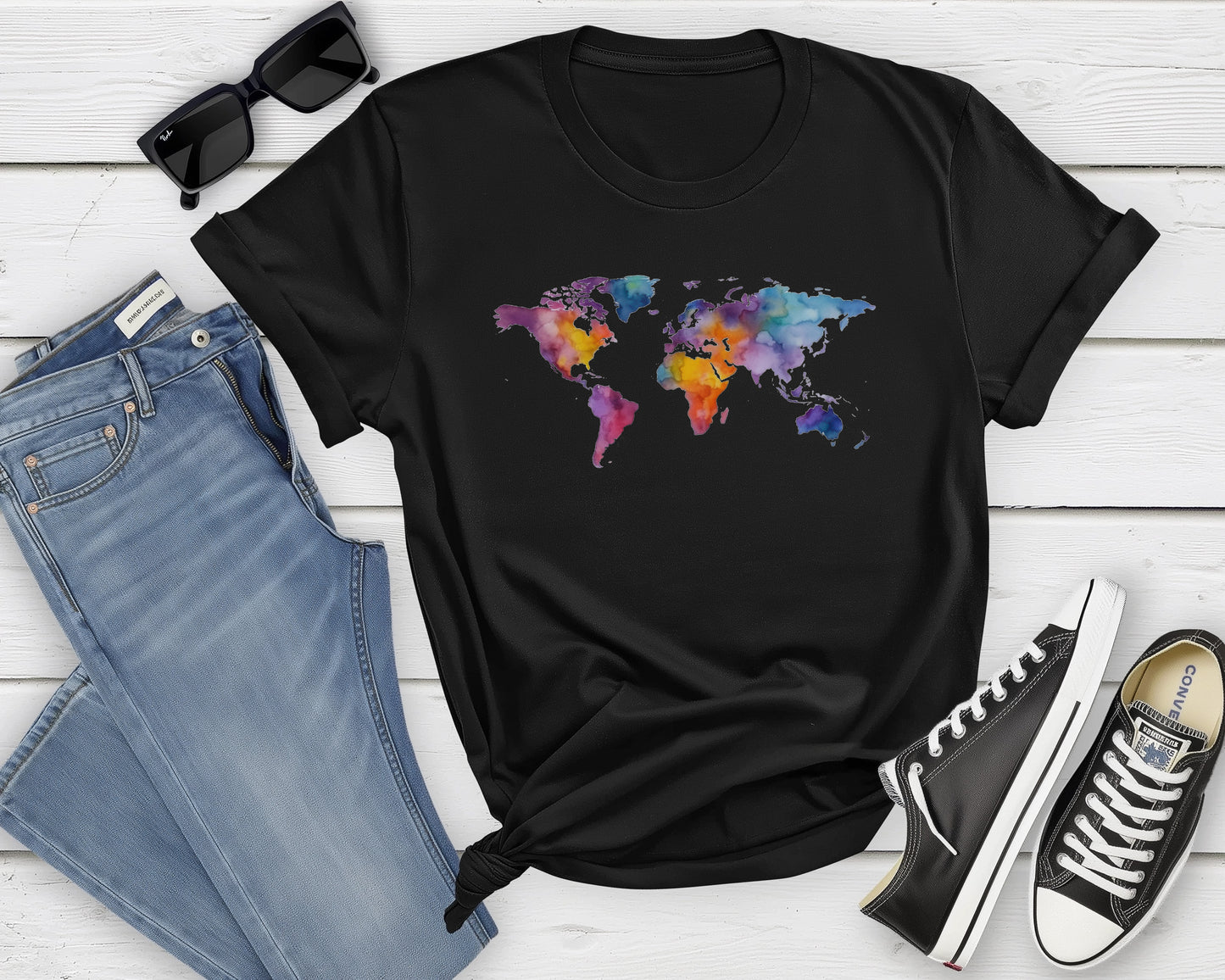 Watercolor World Map Unisex T-Shirt | Eco-Friendly apparel