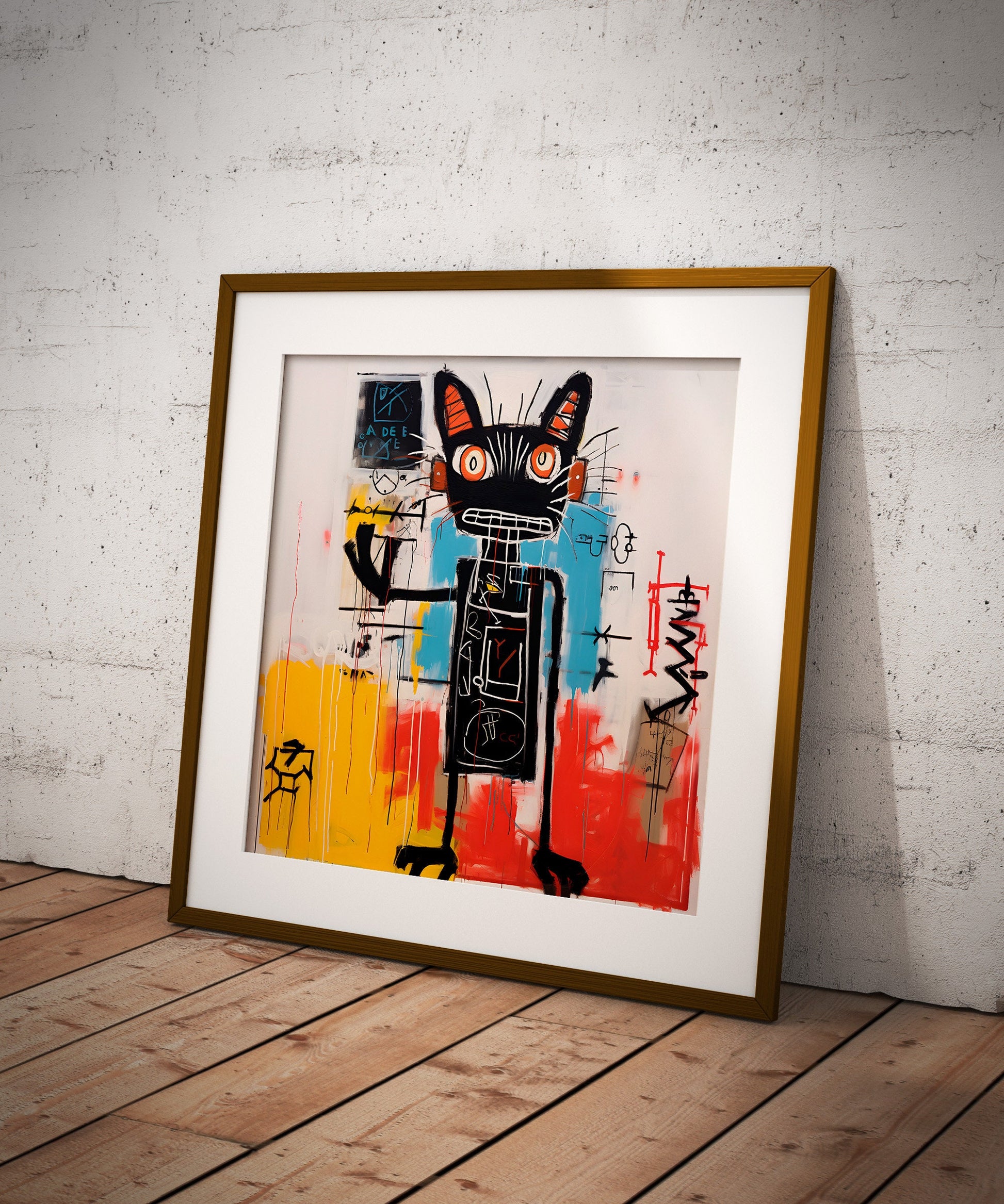 Basquiat Cat portrait | Different sizes | Jean-Michel Basquiat wall art | Cat print | Basquiat canvas