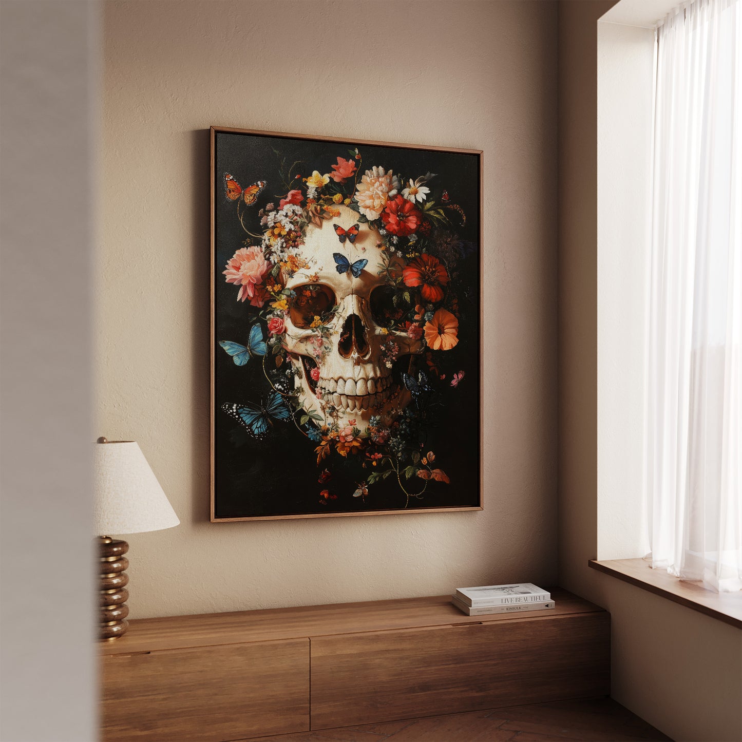 Floral Butterfly Skull Wall Art