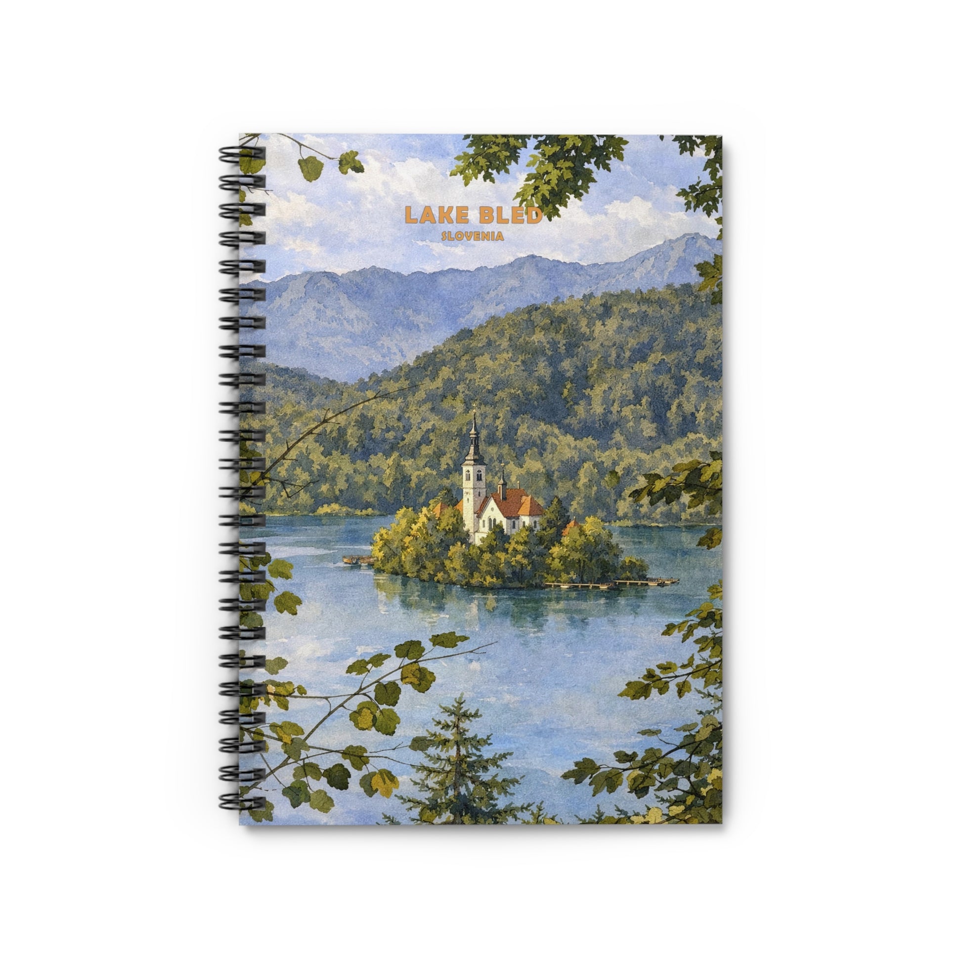 Notebook with a scenic cover of Lake Bled, Slovenia