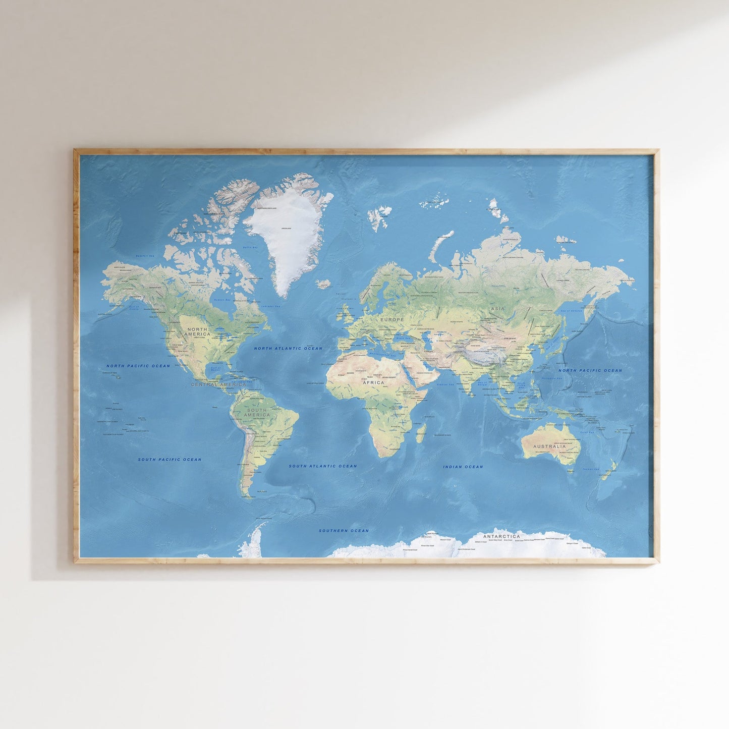 Relief World map print.